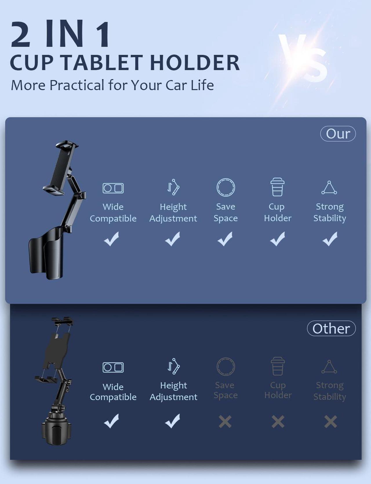 Alt view image 3 of 7 - Cup Holder Tablet Mount for iPad: Car Cup Holder Tablet Stand with Adjustable Arm for Truck Compatible with iPad Pro Air Mini | Galaxy Tab | Kindle Fire HD or Other 4.7-12.9 Devices