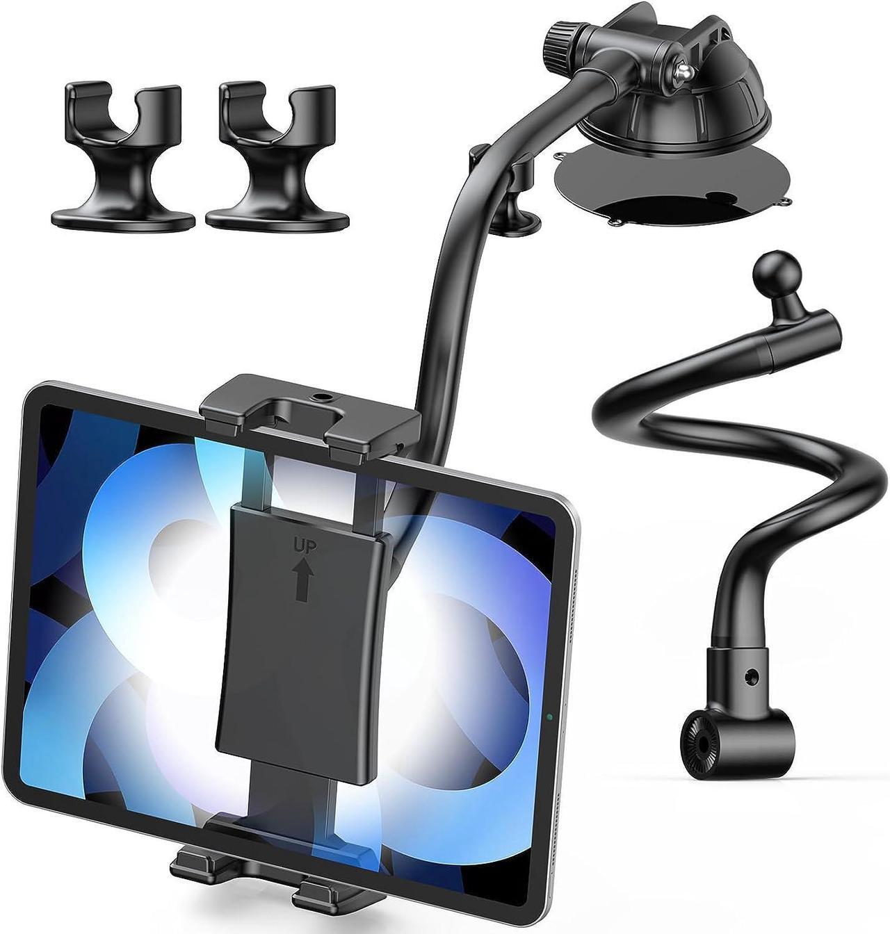 Main image of Tablet Holder for Car Long Arm Gooseneck iPad Holder for Car Dashboard/Windshield/Air Vent Mount Strong TPU Suction Cup Tablet Stand 360 Rotation for 7- 12.9 Tablet 2 Lengths Arm
