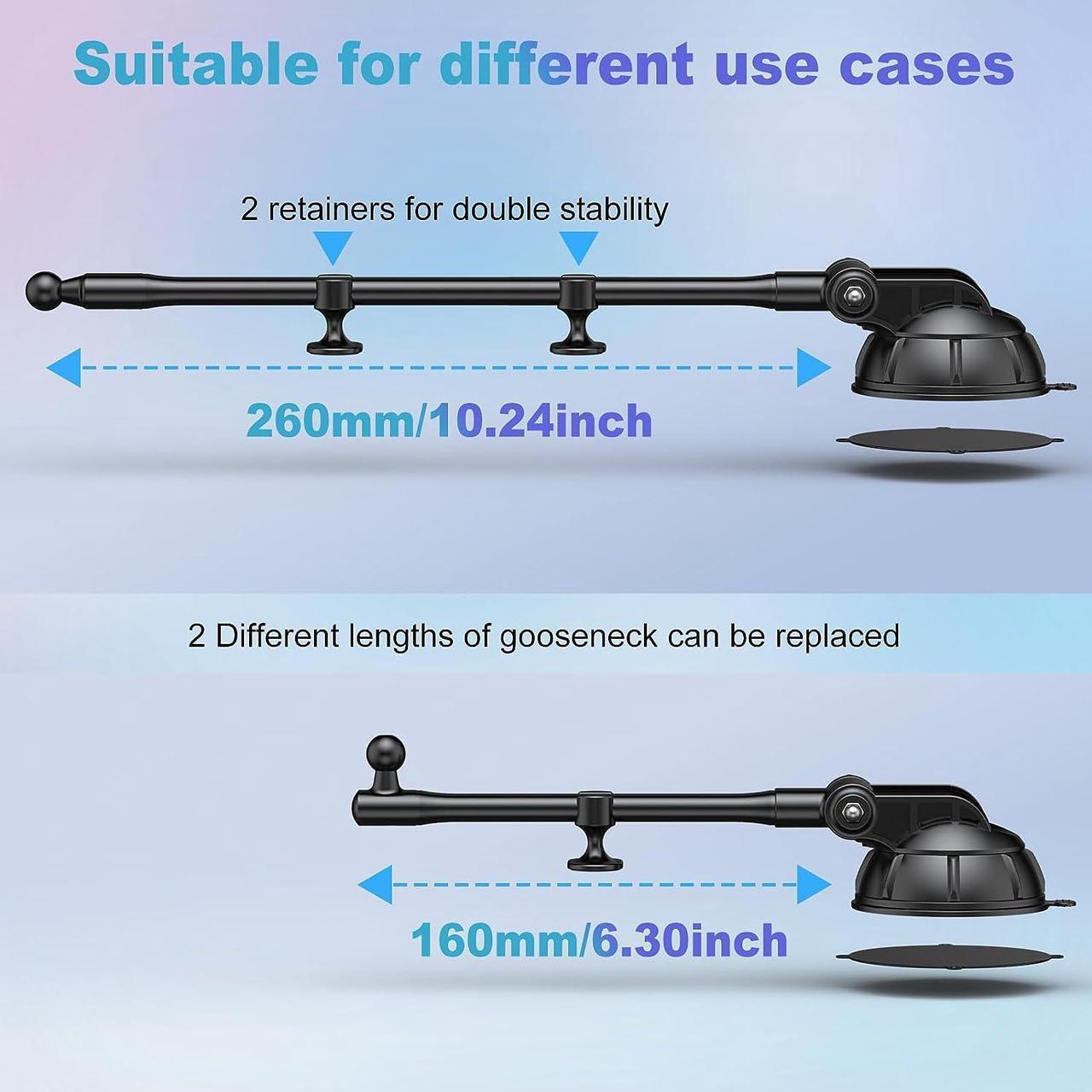 Alt view image 2 of 6 - Tablet Holder for Car Long Arm Gooseneck iPad Holder for Car Dashboard/Windshield/Air Vent Mount Strong TPU Suction Cup Tablet Stand 360 Rotation for 7- 12.9 Tablet 2 Lengths Arm