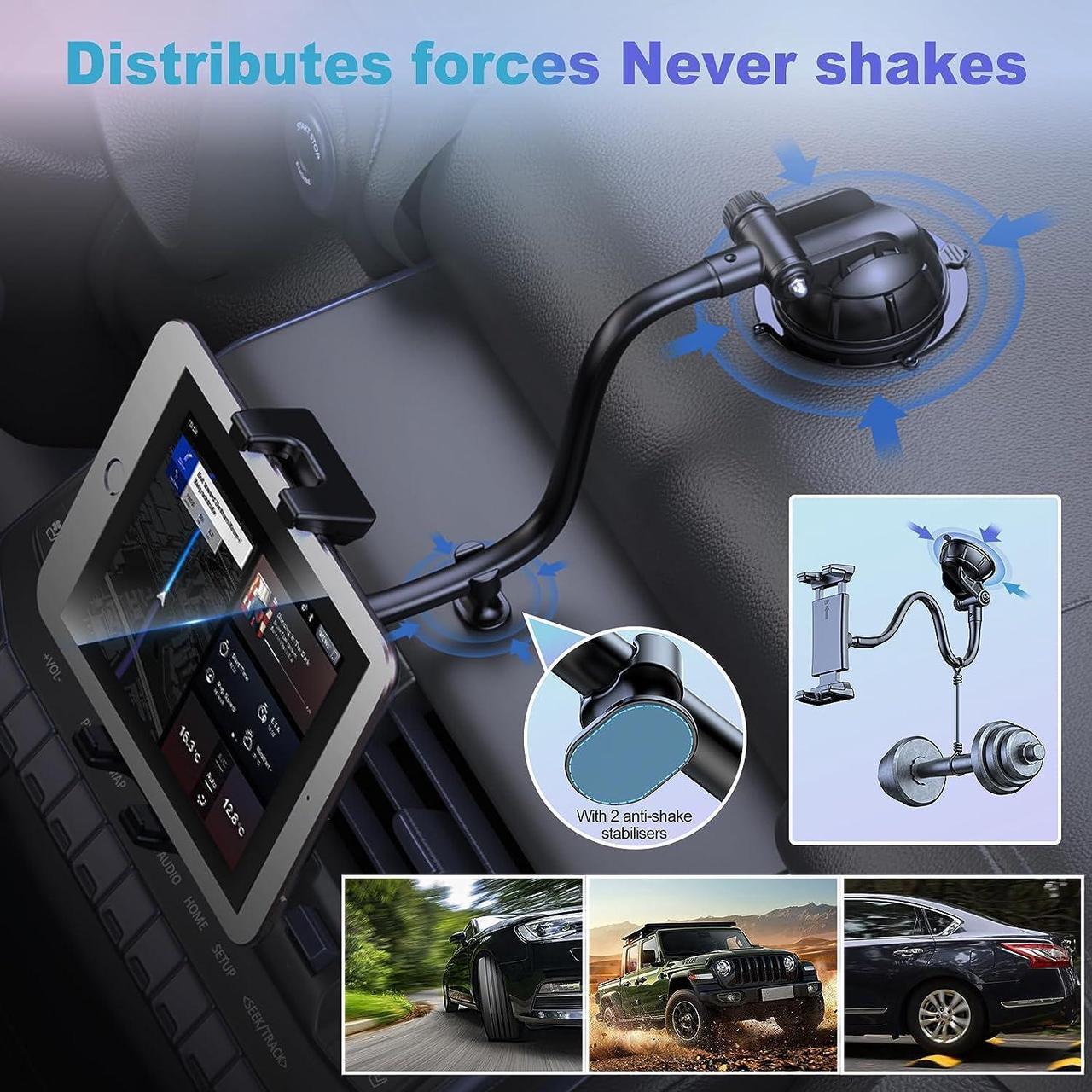 Alt view image 4 of 6 - Tablet Holder for Car Long Arm Gooseneck iPad Holder for Car Dashboard/Windshield/Air Vent Mount Strong TPU Suction Cup Tablet Stand 360 Rotation for 7- 12.9 Tablet 2 Lengths Arm