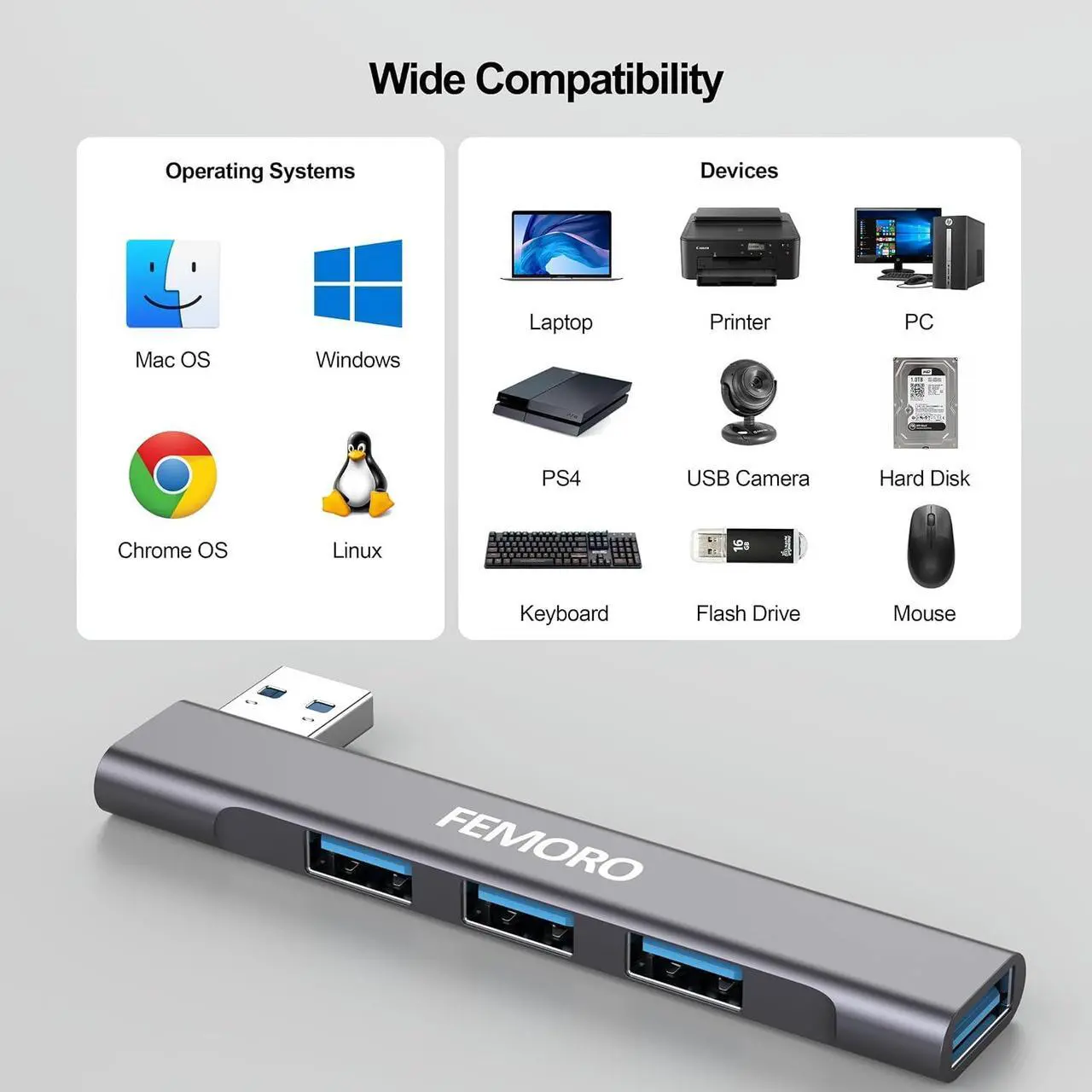 Alt view image 7 of 7 - USB Hub for Laptop 4 Port USB Extender Hub (USB 3.0 *1 USB 2.0 *3) Multiport Adapter Wireless Extra Multi USB Port Expander USB Splitter for Laptop PC Computer Dongle Mac Mouse Xbox SSD HDD