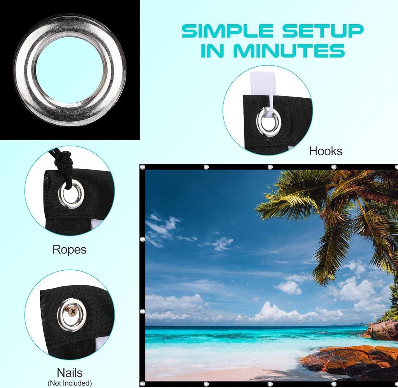 Alt view image 3 of 6 - AAJK Outdoor Projection Screen 150 inch, Washable Projector Screen 16:9 Foldable Anti-Crease Portable Projector Movies Screen for Home Theater Outdoor Indoor Support Double Sided Projection