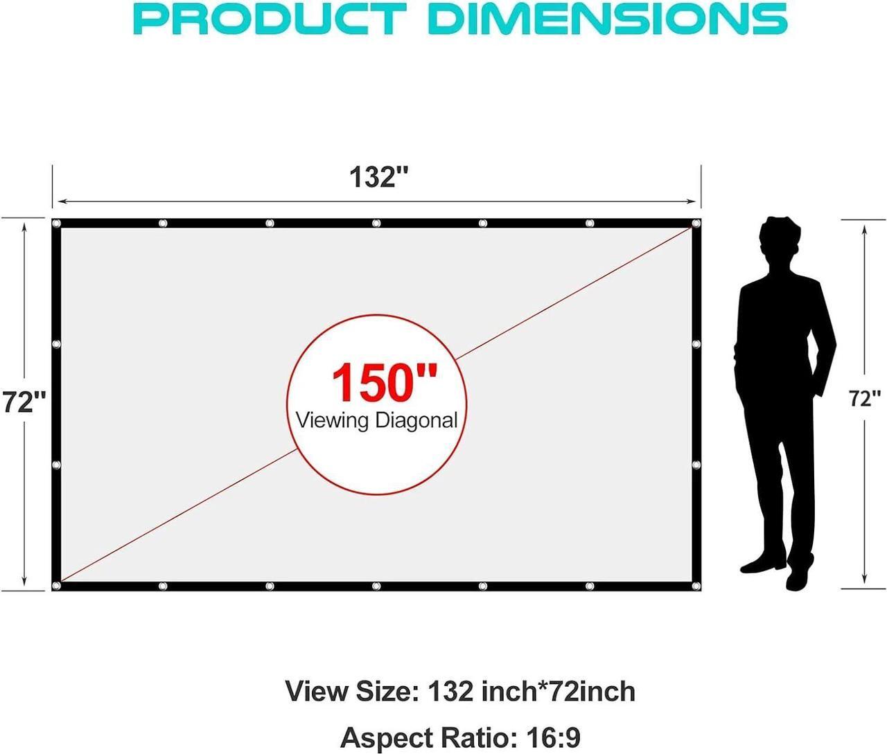 Alt view image 5 of 6 - AAJK Outdoor Projection Screen 150 inch, Washable Projector Screen 16:9 Foldable Anti-Crease Portable Projector Movies Screen for Home Theater Outdoor Indoor Support Double Sided Projection