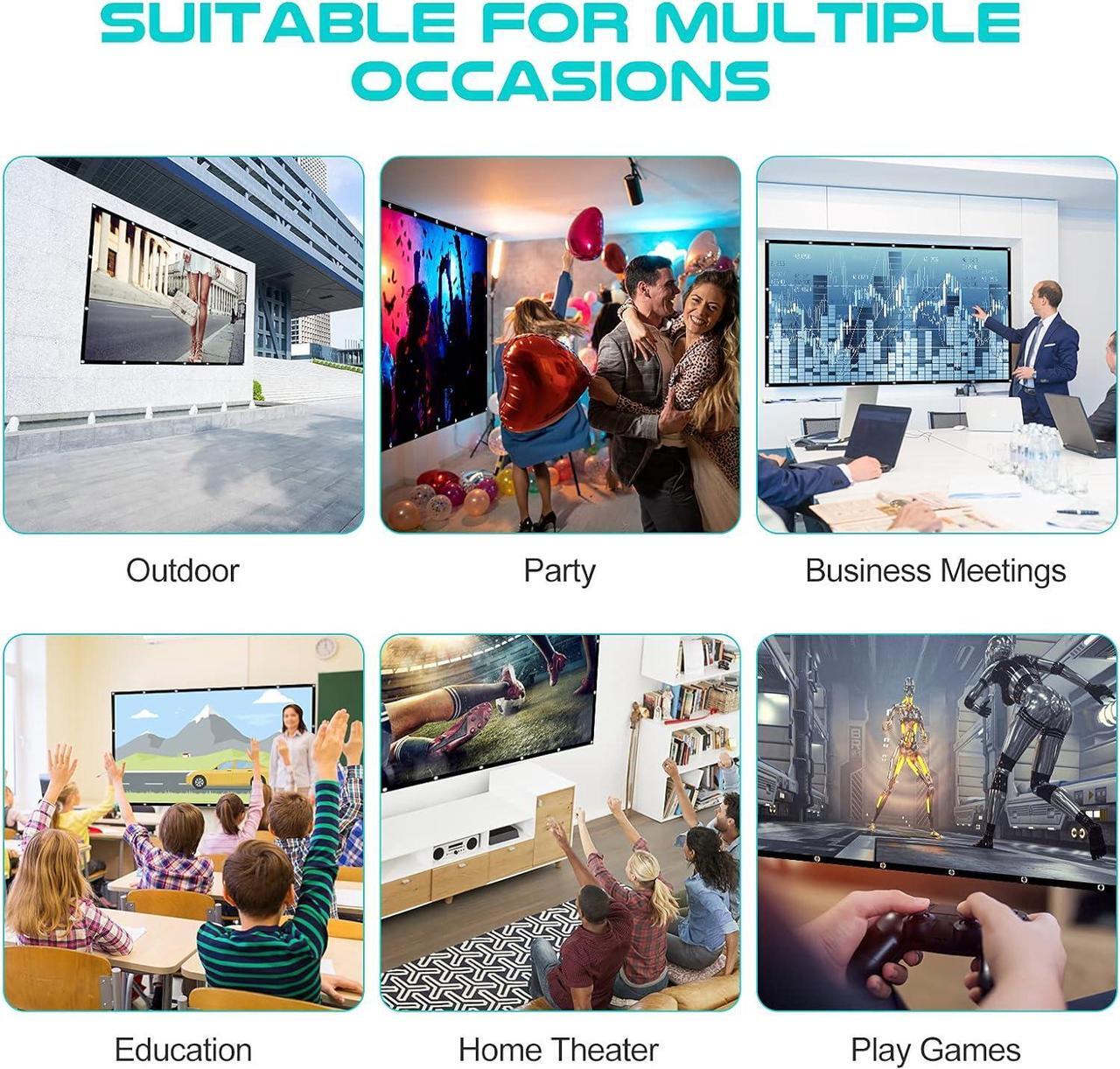 Alt view image 6 of 6 - AAJK Outdoor Projection Screen 150 inch, Washable Projector Screen 16:9 Foldable Anti-Crease Portable Projector Movies Screen for Home Theater Outdoor Indoor Support Double Sided Projection