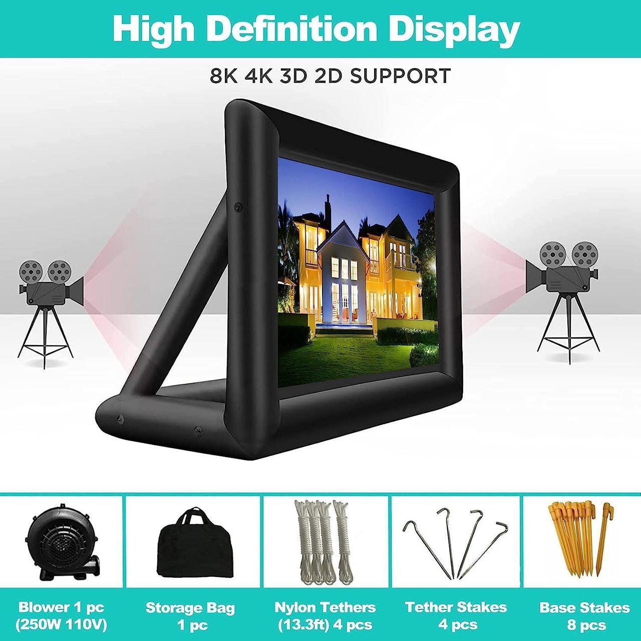 Alt view image 2 of 7 - 20 feet Inflatable Portable Projector Movie Screen - Huge Air-Blown Cinema Projection Screen Package with Rope, Blower,Tent Stakes - Front & Rear Projection,for Outdoor Party Backyard Pool Fun