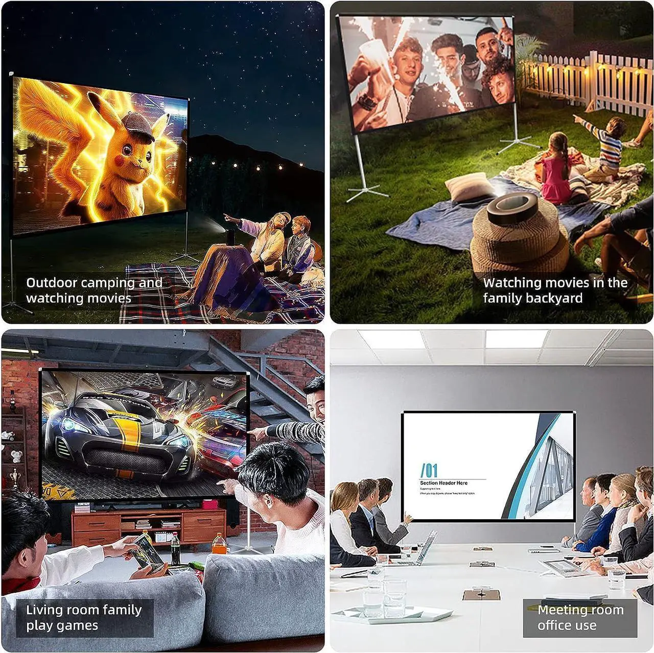 Alt view image 2 of 7 - Portable Projector Screen with Stand Outdoor: Camping Projection Screen 80 inch 4K Movie Screen for Home Backyard Indoor 16:9 HD Night