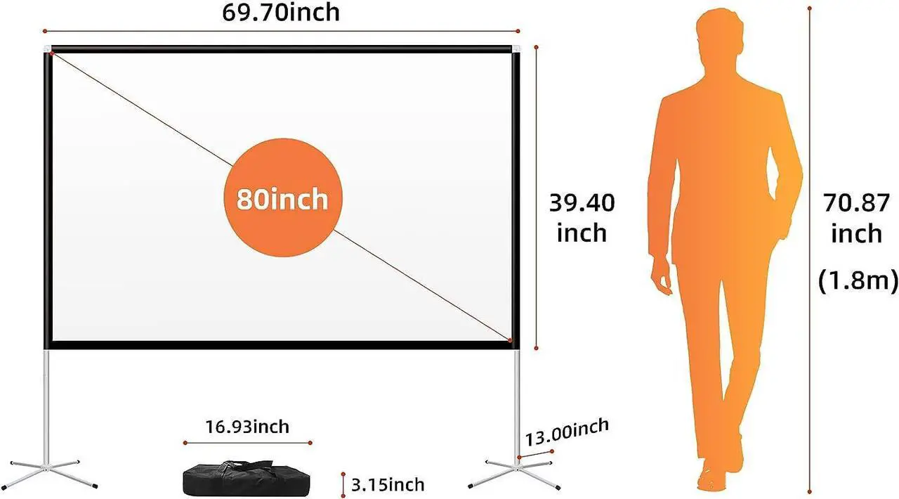 Alt view image 5 of 7 - Portable Projector Screen with Stand Outdoor: Camping Projection Screen 80 inch 4K Movie Screen for Home Backyard Indoor 16:9 HD Night