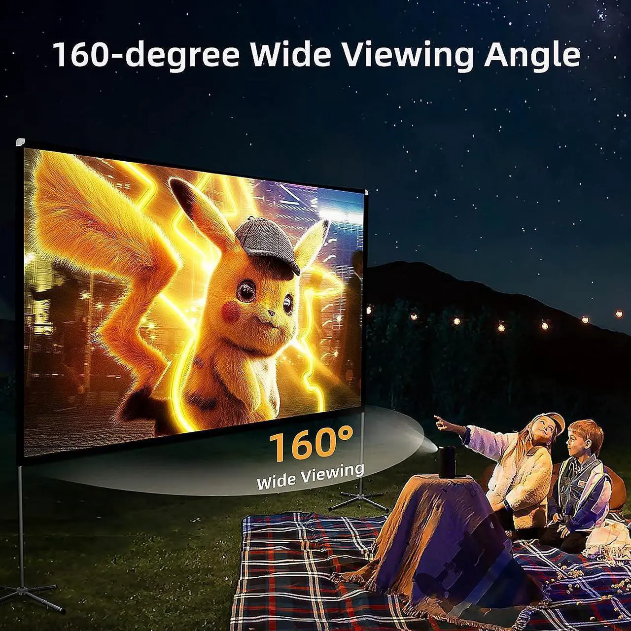 Alt view image 4 of 7 - Portable Projector Screen with Stand Outdoor: Camping Projection Screen 80 inch 4K Movie Screen for Home Backyard Indoor 16:9 HD Night