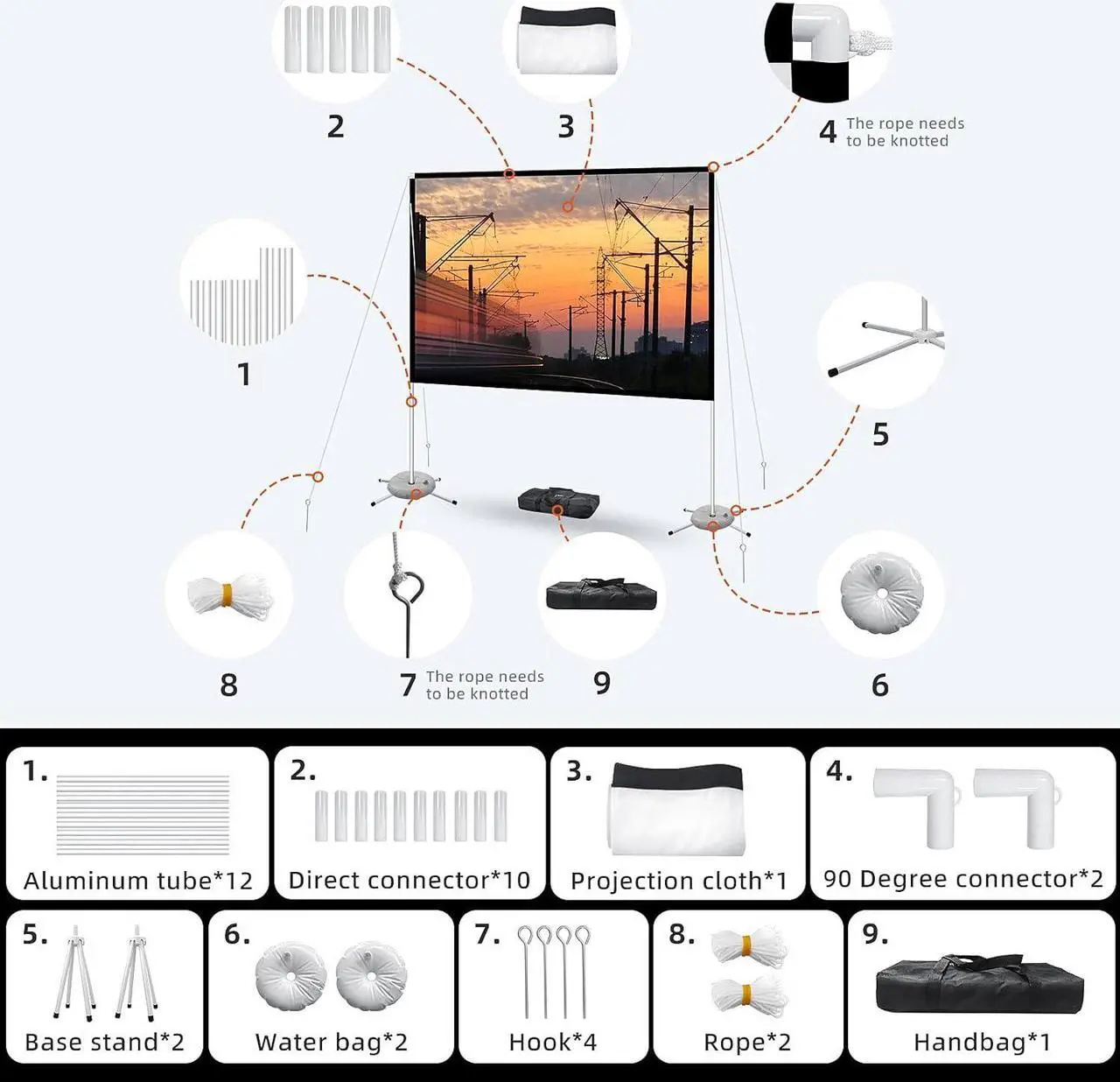 Alt view image 7 of 7 - Portable Projector Screen with Stand Outdoor: Camping Projection Screen 80 inch 4K Movie Screen for Home Backyard Indoor 16:9 HD Night