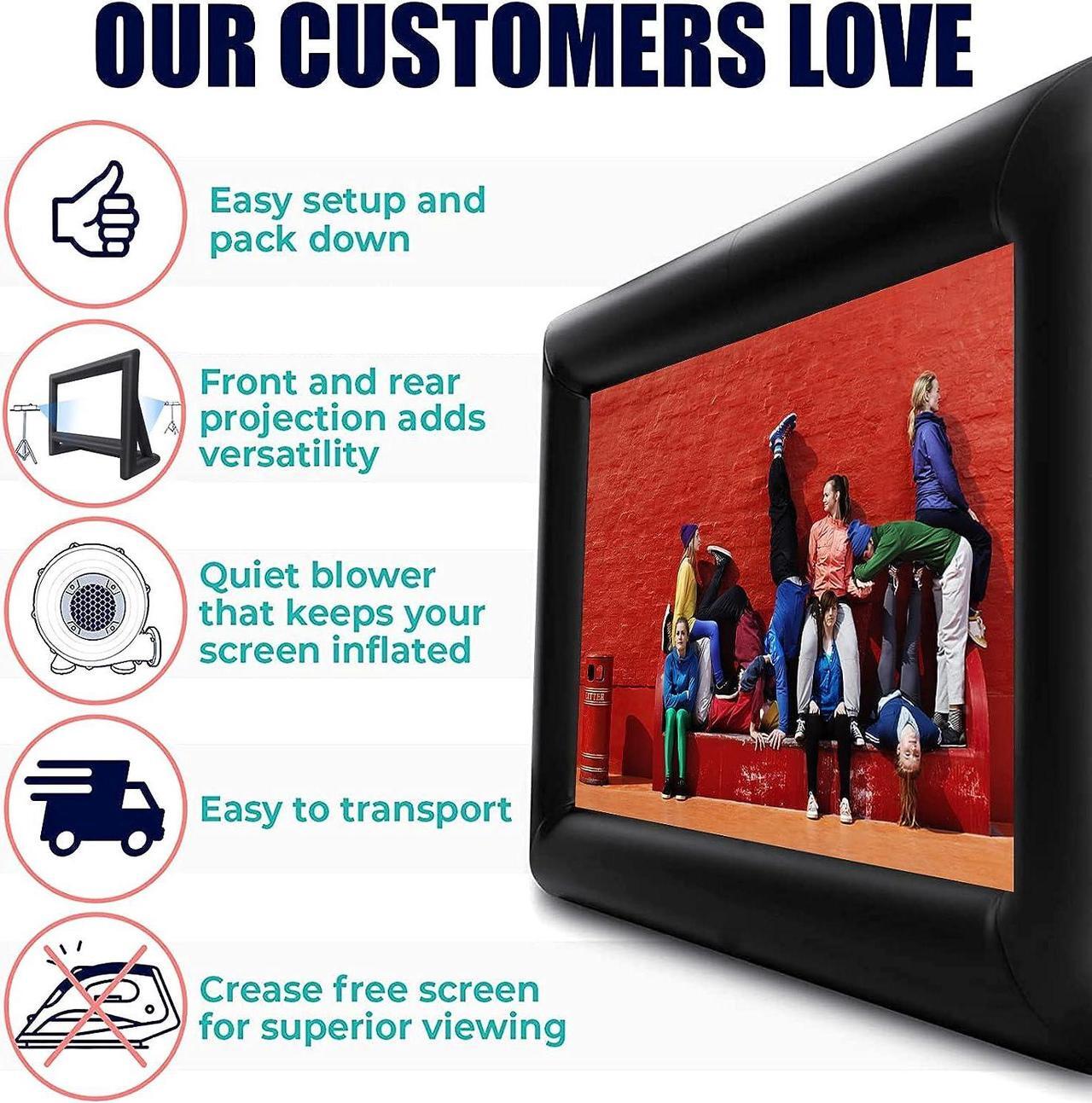 Alt view image 3 of 7 - 20 feet Inflatable Portable Projector Movie Screen - Huge Air-Blown Cinema Projection Screen Package with Rope, Blower,Tent Stakes - Front & Rear Projection,for Outdoor Party Backyard Pool Fun