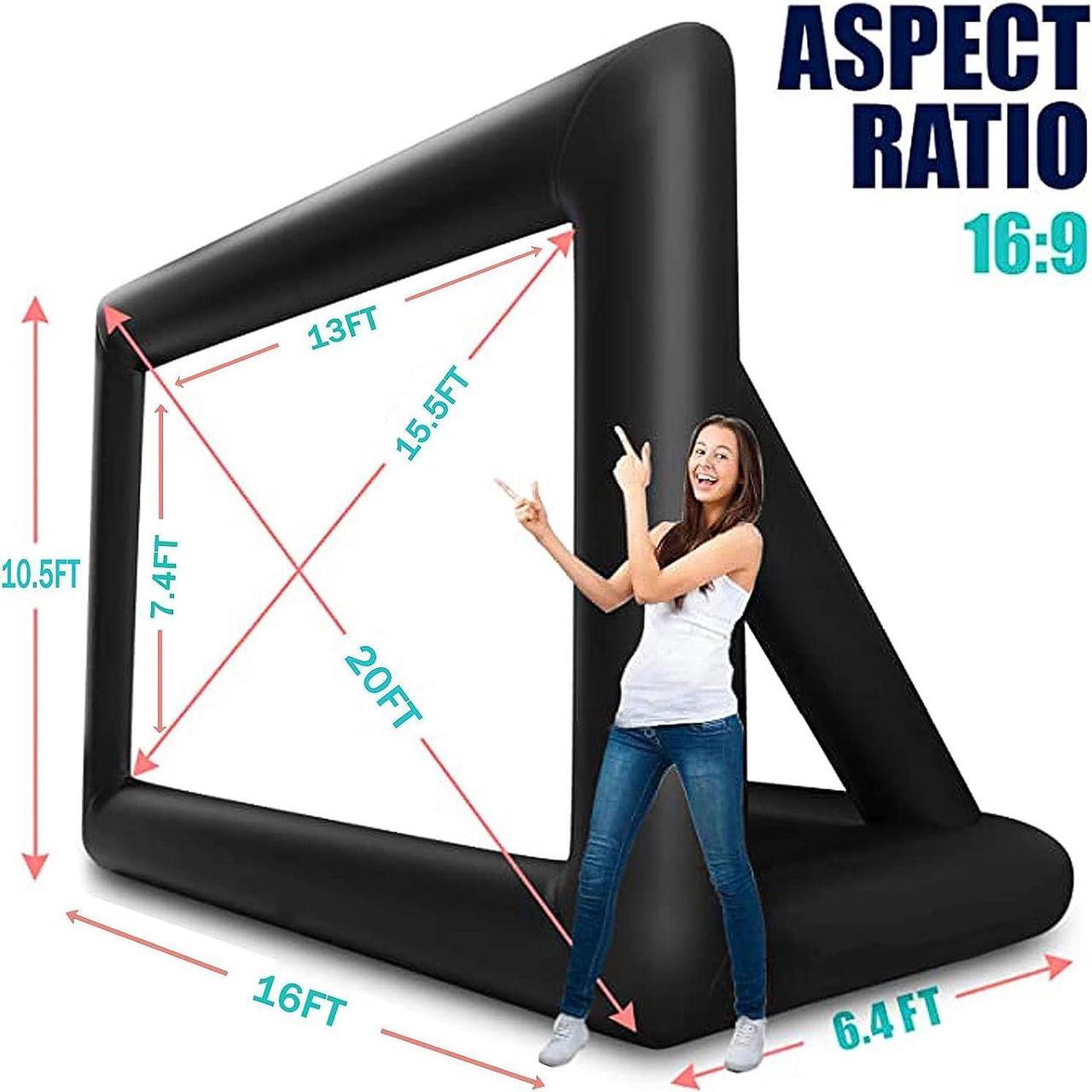 Alt view image 5 of 7 - 20 feet Inflatable Portable Projector Movie Screen - Huge Air-Blown Cinema Projection Screen Package with Rope, Blower,Tent Stakes - Front & Rear Projection,for Outdoor Party Backyard Pool Fun