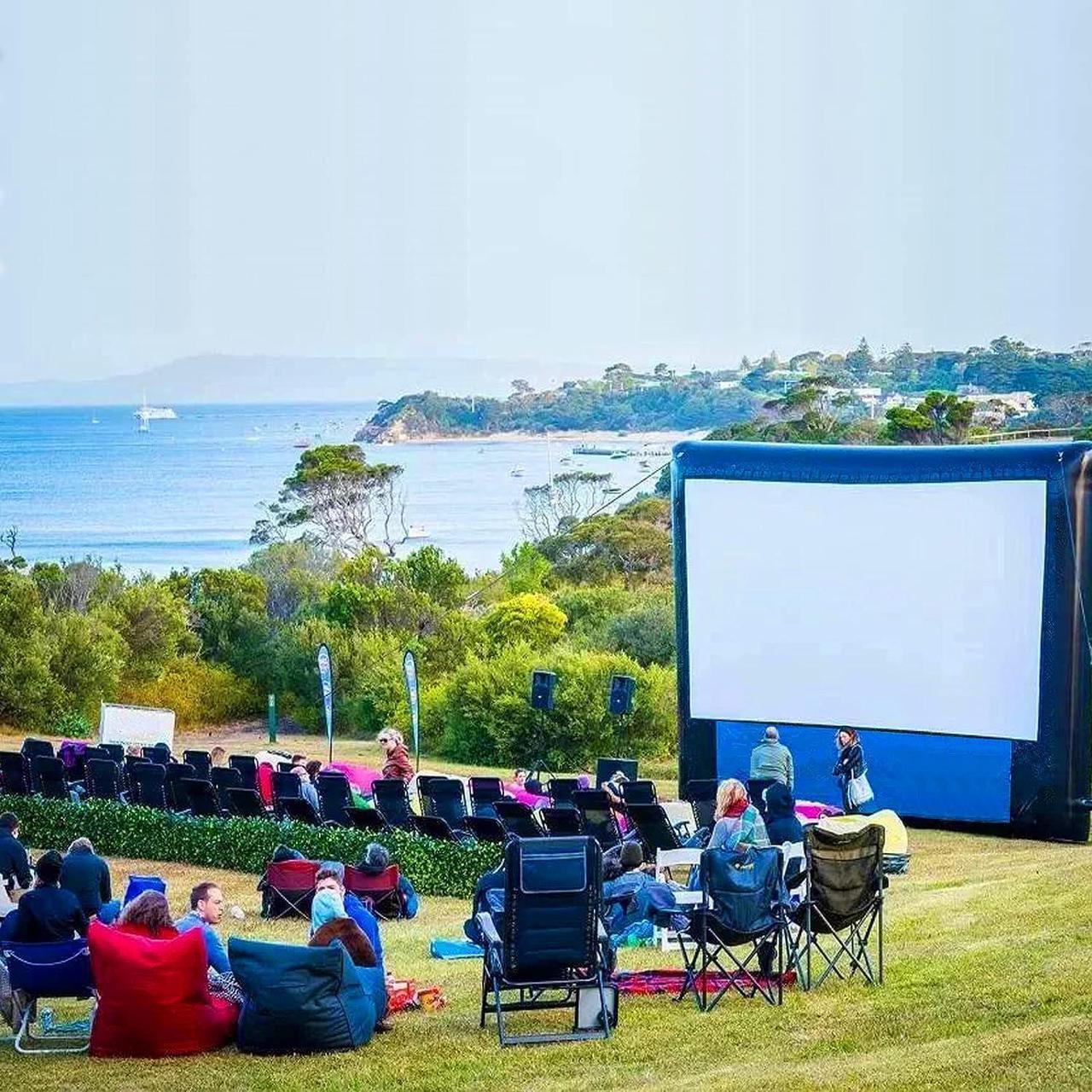 Alt view image 6 of 7 - 20 feet Inflatable Portable Projector Movie Screen - Huge Air-Blown Cinema Projection Screen Package with Rope, Blower,Tent Stakes - Front & Rear Projection,for Outdoor Party Backyard Pool Fun