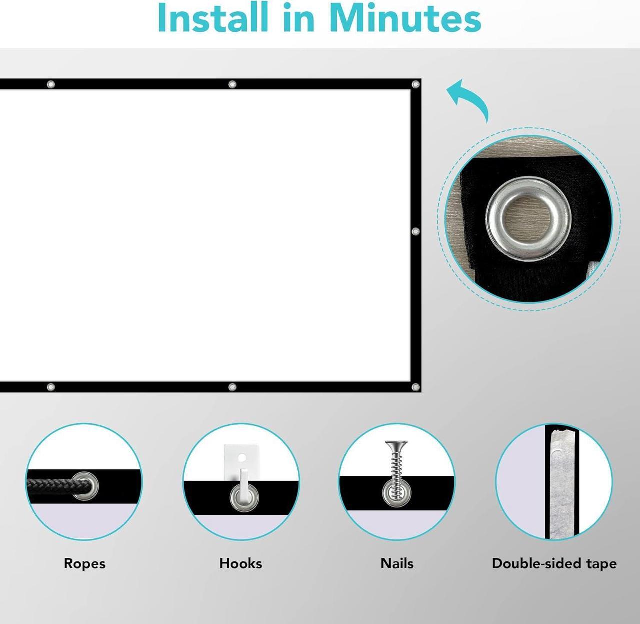 Alt view image 3 of 7 - Projector Screen 100 inch Outdoor Movie Screen 16:9 Foldable and Anti-CreasePortable Projector Screen for Home Theater Outdoor Indoor Support Double Sided Projection