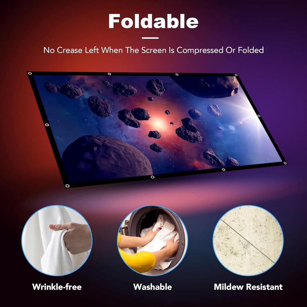 Alt view image 4 of 7 - Projector Screen 100 inch Outdoor Movie Screen 16:9 Foldable and Anti-CreasePortable Projector Screen for Home Theater Outdoor Indoor Support Double Sided Projection