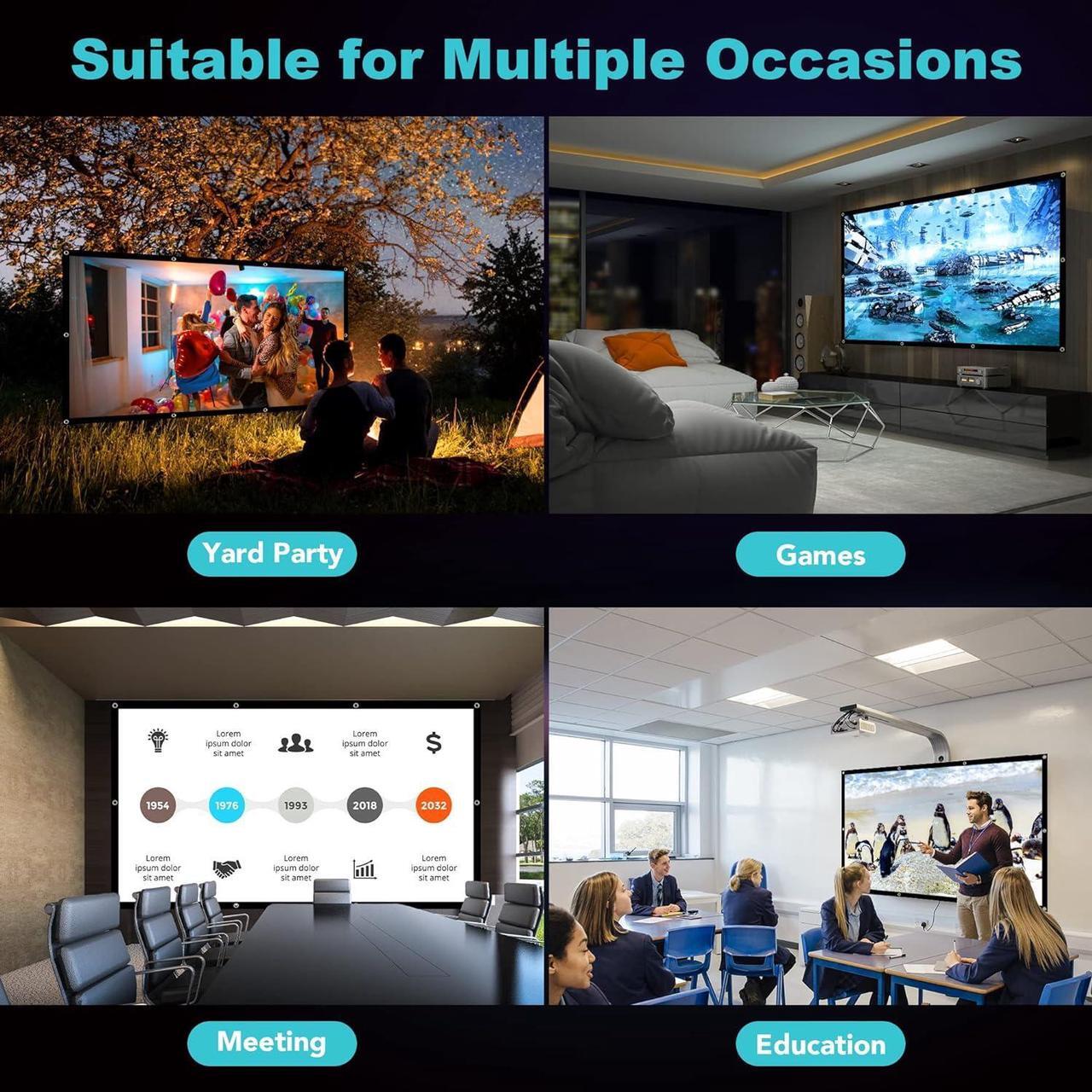Alt view image 6 of 7 - Projector Screen 100 inch Outdoor Movie Screen 16:9 Foldable and Anti-CreasePortable Projector Screen for Home Theater Outdoor Indoor Support Double Sided Projection