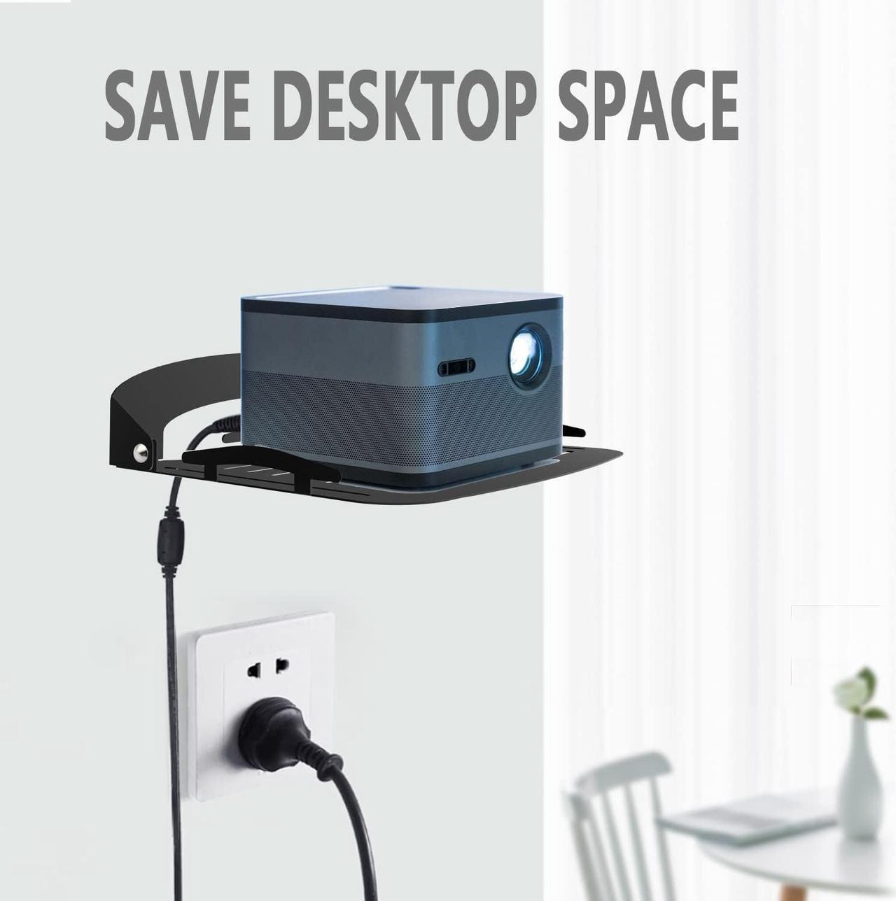 Alt view image 7 of 7 - Floating Shelf for Projector Wall Mount No Drilling Small Wall Mount Projector Stand 90-Degree Foldable Loading Capacity 8.8lbs Wall Mount Shelf for Projector Router DVD Player (Black)