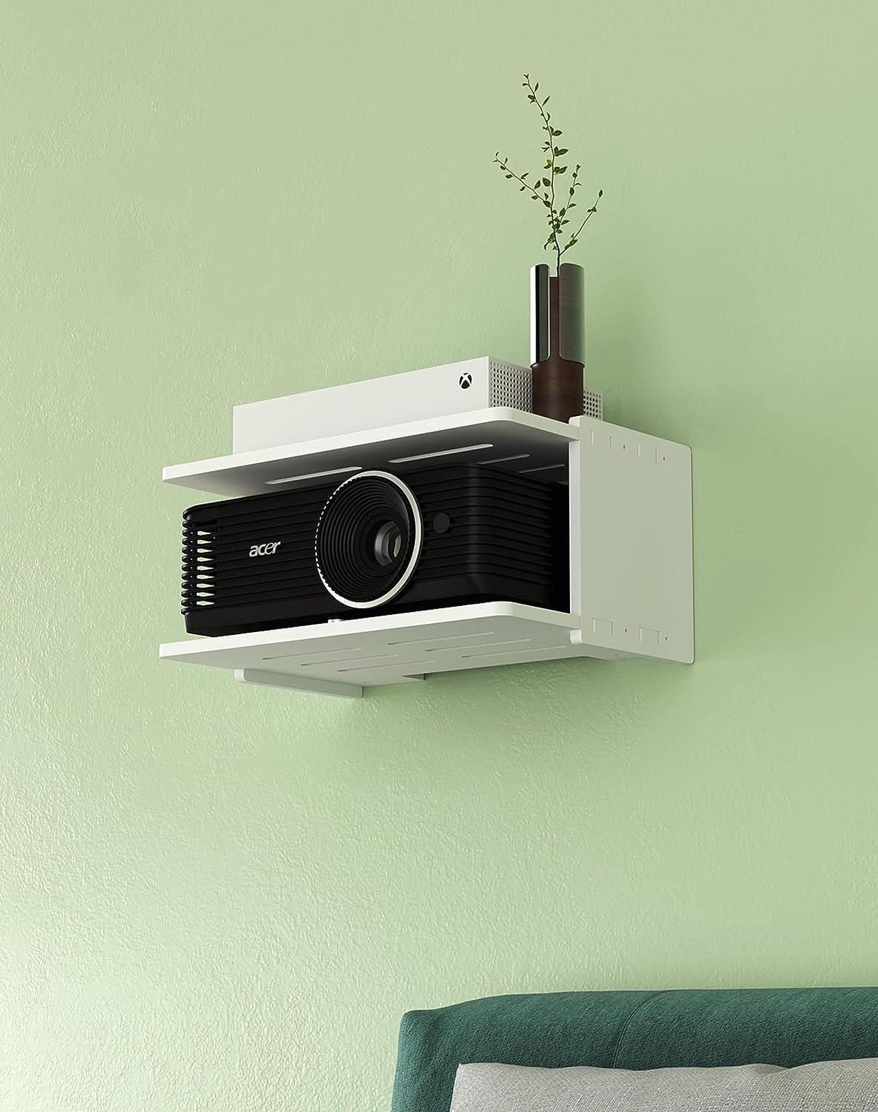 Alt view image 3 of 6 - Projector Wall Mount Shelf Projector Shelf Projector Mount Wall Floating Projector Shelf for Wall Accessories Projector Wall Mount Shelf Projector Holder Projector Stand Wall White
