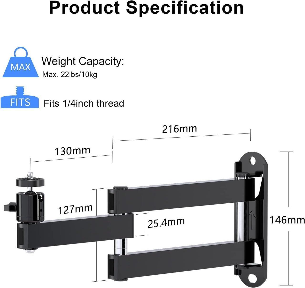 Alt view image 4 of 6 - Foldable Projector Wall Mount Universal Adjustable Wall Projector Mount 1/4 Screw Size MA1330YT