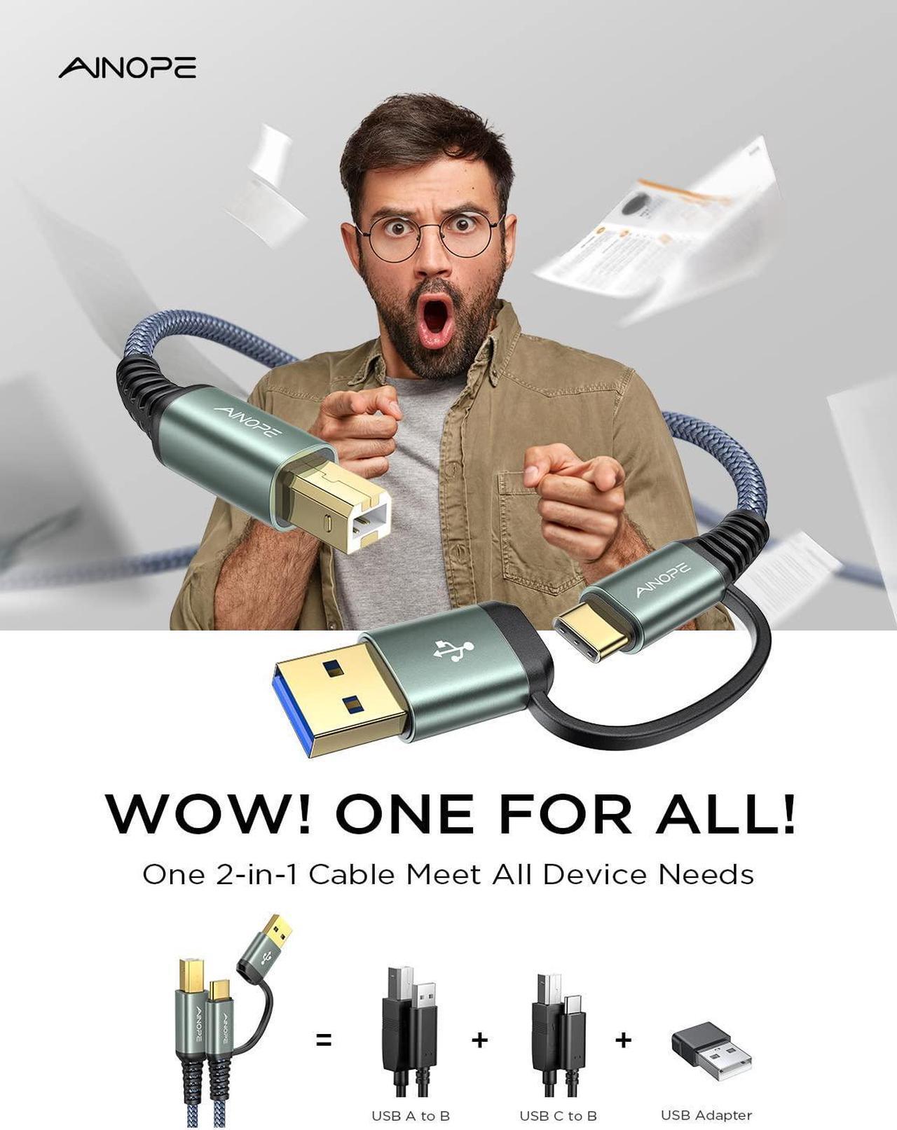 Alt view image 2 of 7 - Printer Cable USB C Printer Cable [Plug and Play] USB A/C to USB-B 2.0 New-Nylon Braided Never Rupture Printer Cable to USB for HP Canon Epson Dell Brother Yamaha Piano MIDI Controller