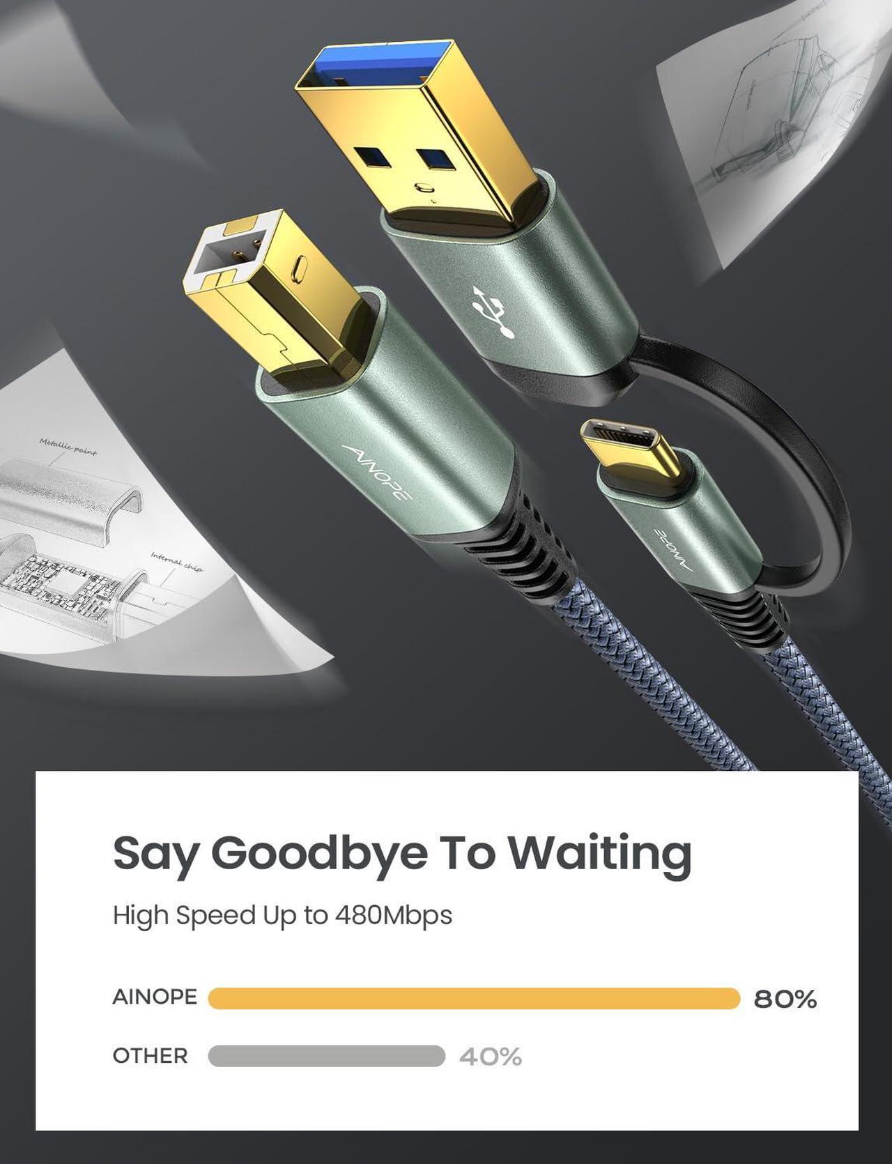 Alt view image 5 of 7 - Printer Cable USB C Printer Cable [Plug and Play] USB A/C to USB-B 2.0 New-Nylon Braided Never Rupture Printer Cable to USB for HP Canon Epson Dell Brother Yamaha Piano MIDI Controller