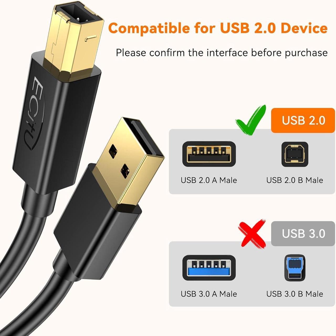 Alt view image 2 of 7 - USB 2.0 Printer Cable 6FT(1 Pack) Printer Cord A Male to B Male Replacement Cable for Mice Keyboards Printers and Cameras Compatible for HP Canon Dell Epson Lexmark Xerox Samsung Brother