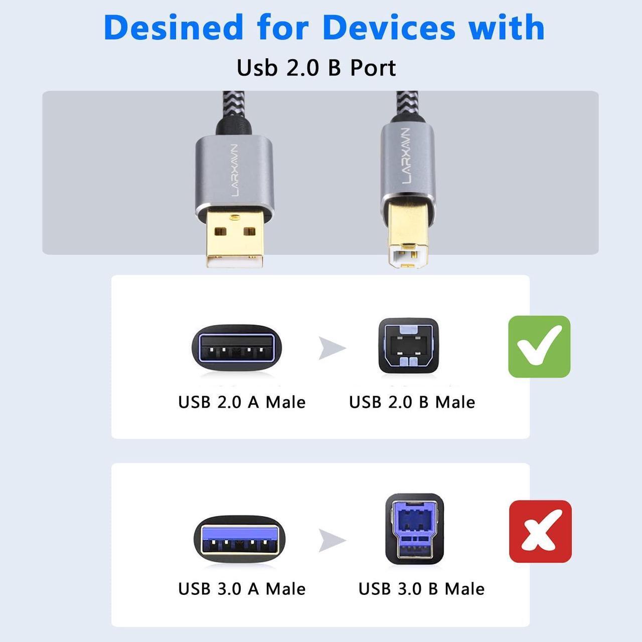 Alt view image 4 of 7 - Printer Cable 30 Feet USB Printer Cable USB 2.0 Type A Male to B Male Printer Cord USB B Cable Printer USB Cable Compatible with HP Canon Epson Dell Brother Lexmark Xerox Samsung etc