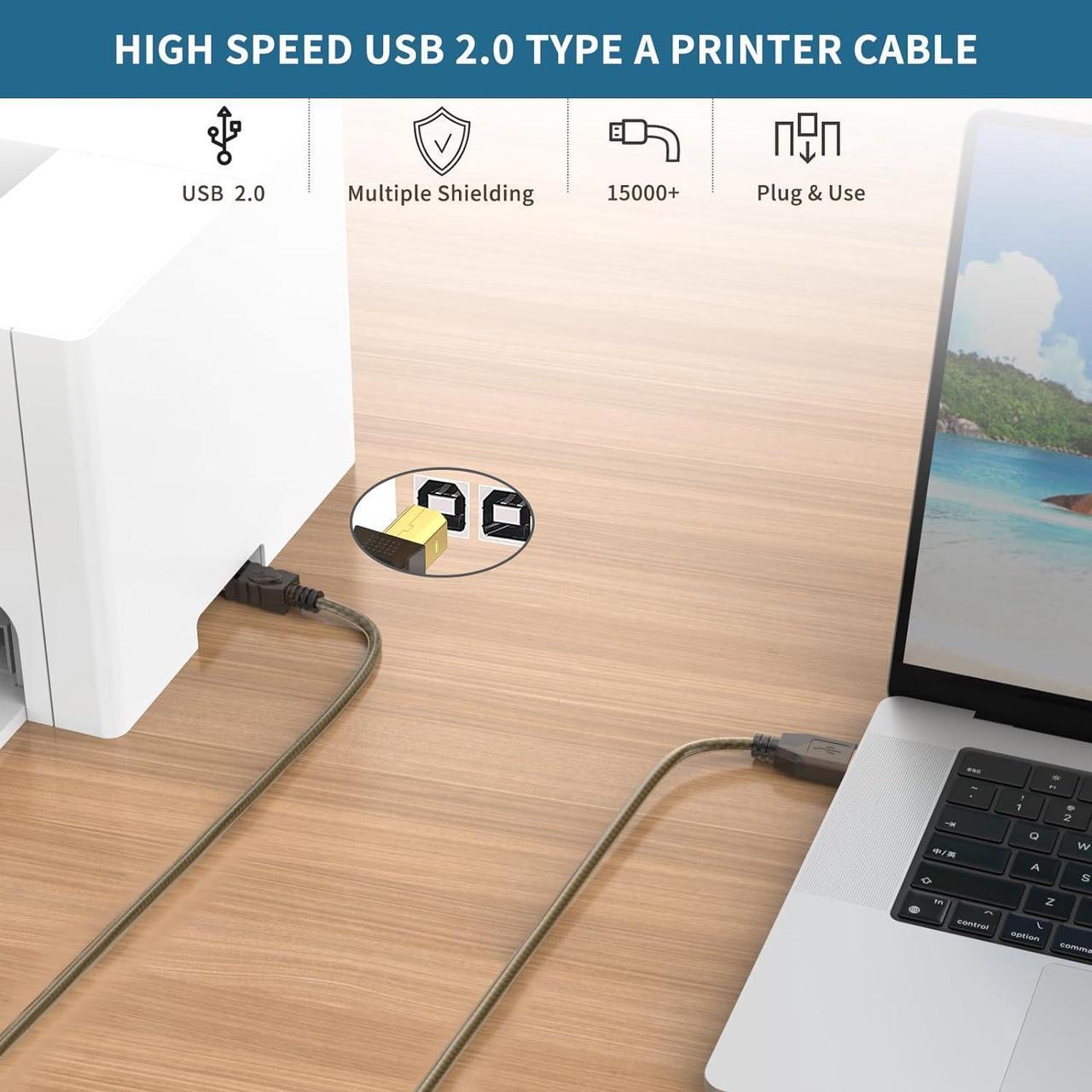 Alt view image 2 of 7 - Printer Cable 15ft USB 2.0 USB A to B Printer Cord High Speed USB Printer Cable Printer USB Cable Compatible with HP Canon Dell Epson Xerox Printers