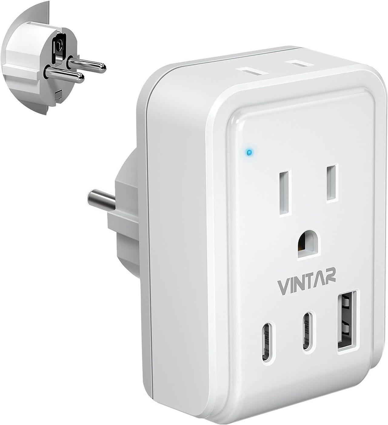 Main image of Type E F Plug Adapter Schuko Germany France Power Adapter with 2 American Outlets 3 USB Ports(2 USB C) 5 in 1 Type E Travel Adapter for US to EU Spain Iceland Korea Greece Russia German French