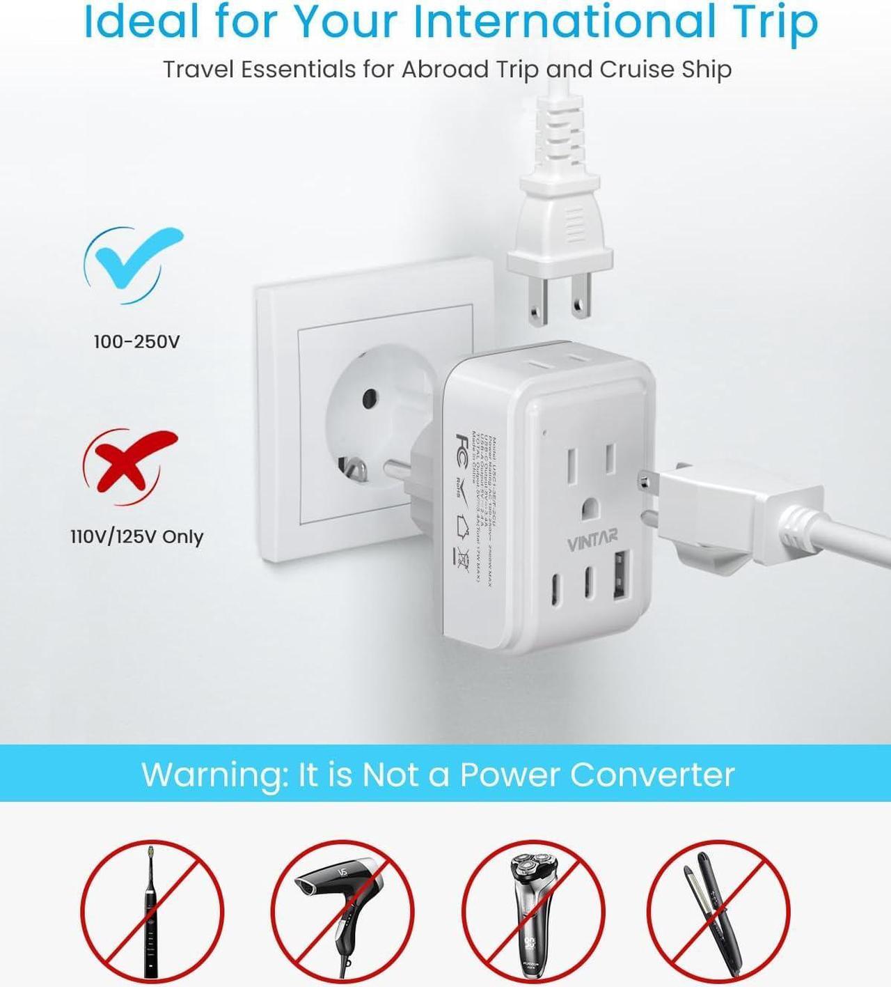 Alt view image 6 of 6 - Type E F Plug Adapter Schuko Germany France Power Adapter with 2 American Outlets 3 USB Ports(2 USB C) 5 in 1 Type E Travel Adapter for US to EU Spain Iceland Korea Greece Russia German French