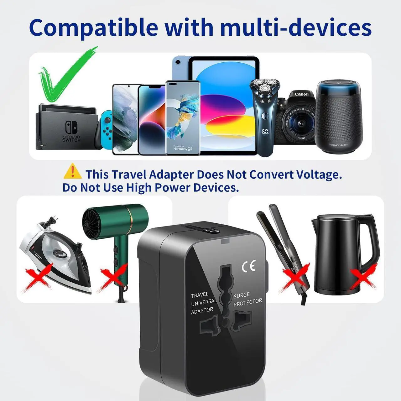 Alt view image 4 of 7 - Universal Travel Adapter, International Plug Adapter with 2 USB Ports (1 USB C), Worldwide Wall Charger AC Power Plug Converter Adaptor for US to EU UK AUS Asia