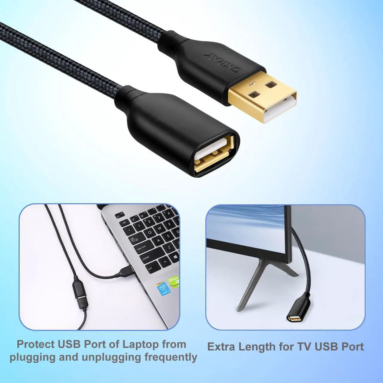 Alt view image 5 of 7 - USB Extension Cable 2-Pack 6FT Nylon Braided USB 2.0 Extension Cable Type A Male to Female Cable Extender Cord with Gold-Plated Connector for Printer Camera USB Flash Drive Hard Drive Mouse