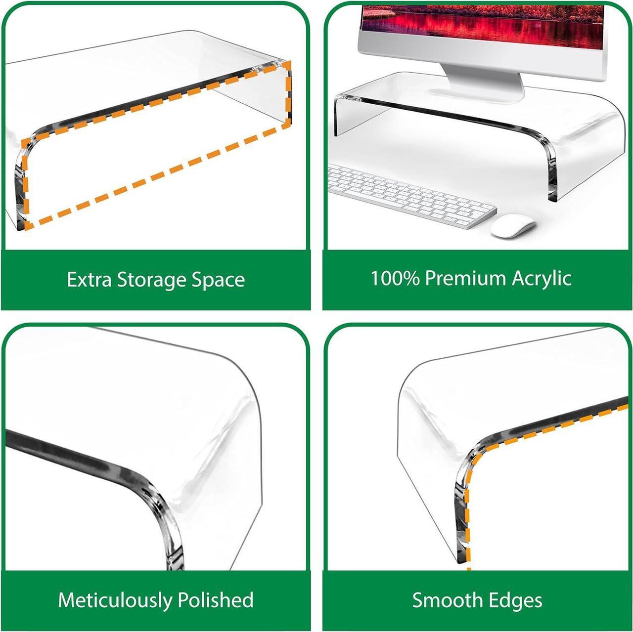 Alt view image 3 of 7 - AMT 2 Pack Acrylic Laptop Monitor Stand & Computer Riser with Cat Keyboard Protector, Space-Saving Design, Extra Storage, Clear Shelf - Ideal for Monitors, Laptops, Printers, Desktop Decor
