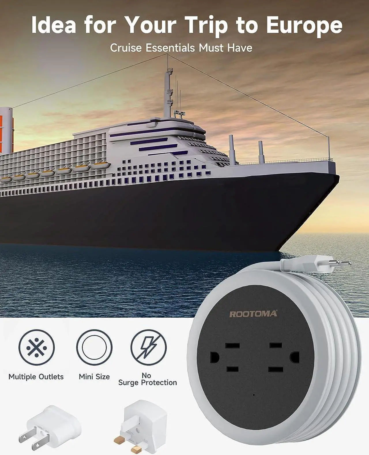 Alt view image 7 of 7 - European Travel Plug Adapter 3.6 FT Winding Compact Mini Outlet Converter with USB for EU/UK/US International Universal Travel Adapter with 4 AC Outlet 3 USB Ports for Travel Cruise Ship Essentials