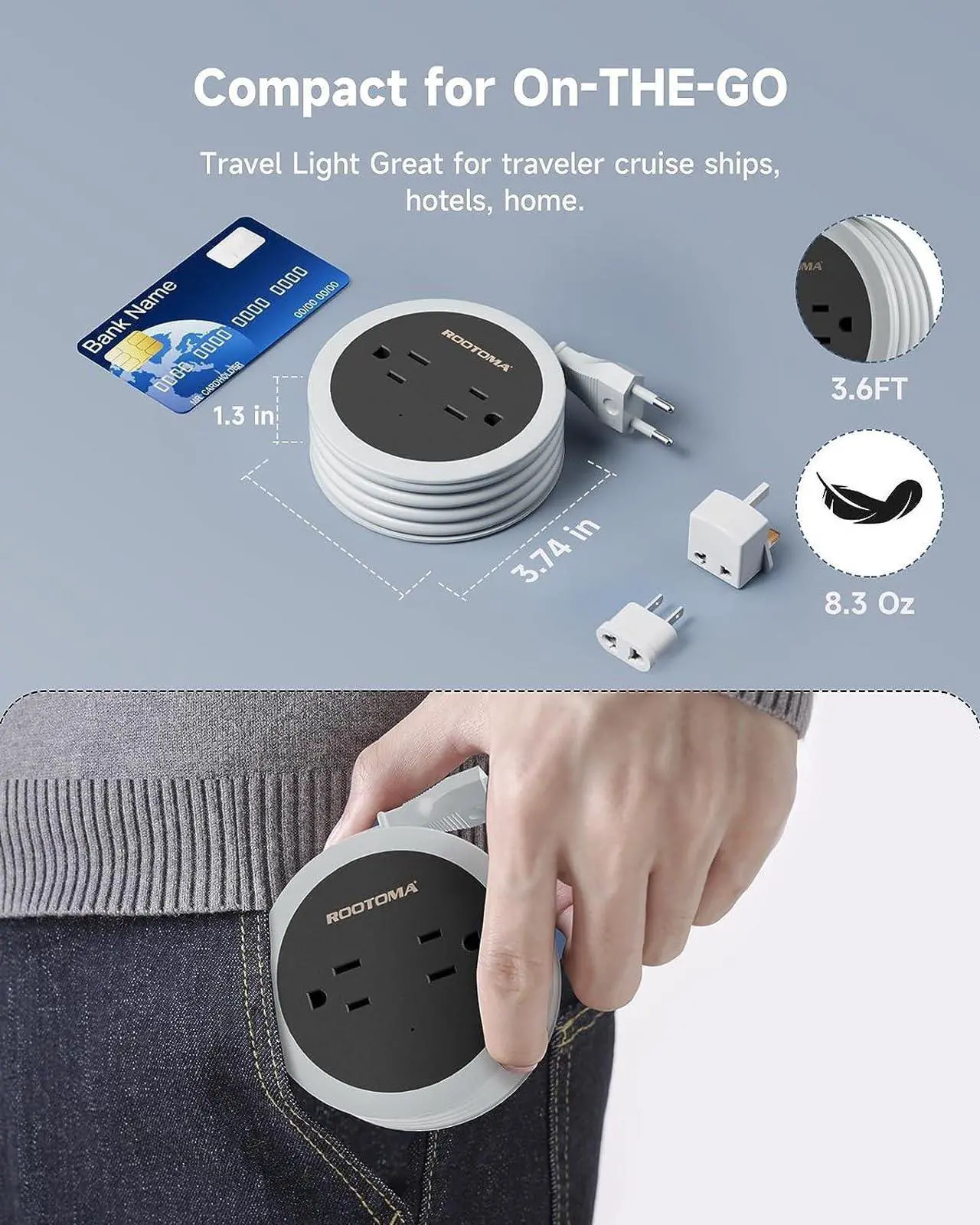 Alt view image 5 of 7 - European Travel Plug Adapter 3.6 FT Winding Compact Mini Outlet Converter with USB for EU/UK/US International Universal Travel Adapter with 4 AC Outlet 3 USB Ports for Travel Cruise Ship Essentials