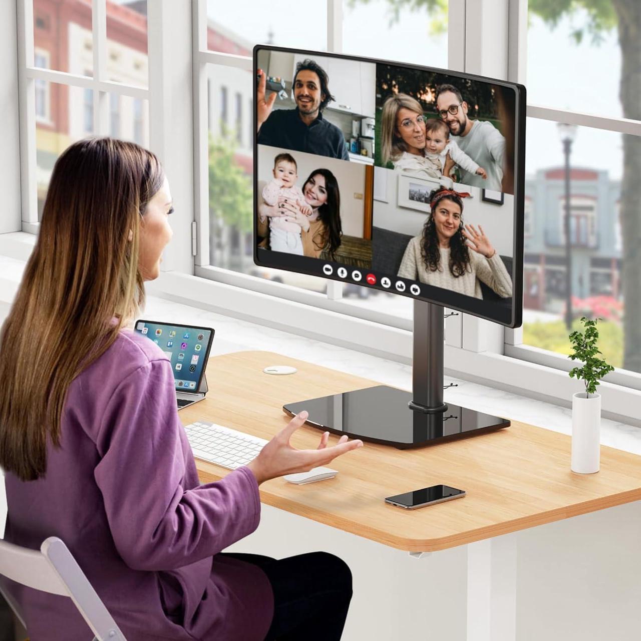 Alt view image 2 of 7 - MOUNT PRO Vertical Single Monitor Stand for Max 42 Inch/26.4lbs Ultrawide Screen, Freestanding Desk Mount With Swivel, Tilt, Rotation, 28.35 Inch Tall, VESA 75x75/100x100