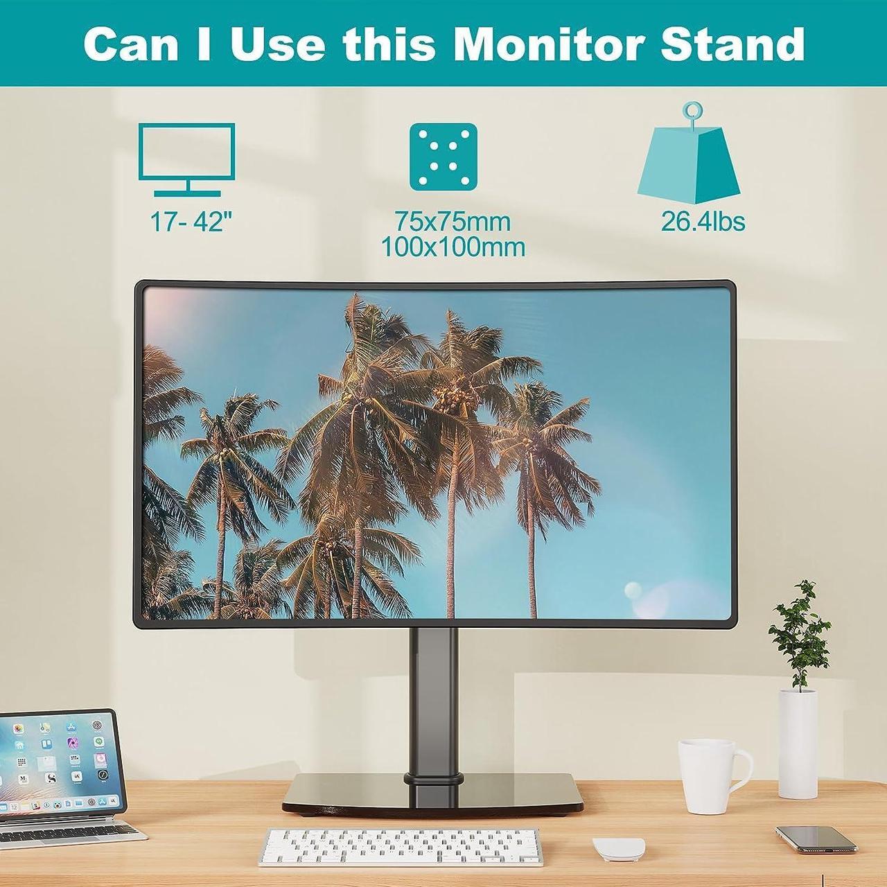 Alt view image 5 of 7 - MOUNT PRO Vertical Single Monitor Stand for Max 42 Inch/26.4lbs Ultrawide Screen, Freestanding Desk Mount With Swivel, Tilt, Rotation, 28.35 Inch Tall, VESA 75x75/100x100