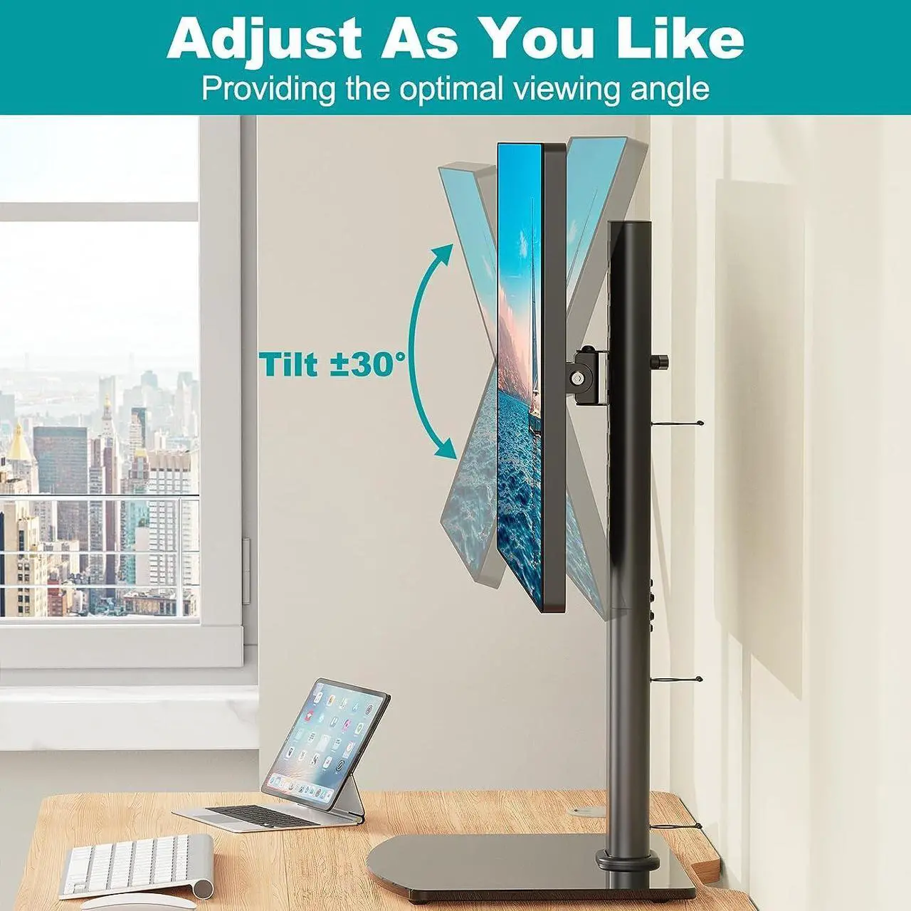 Alt view image 6 of 7 - MOUNT PRO Vertical Single Monitor Stand for Max 42 Inch/26.4lbs Ultrawide Screen, Freestanding Monitor Desk Stand, Monitor Mount with Swivel, Tilt, Rotation, 28.35 Inch Tall, VESA Stand 75x75/100x100