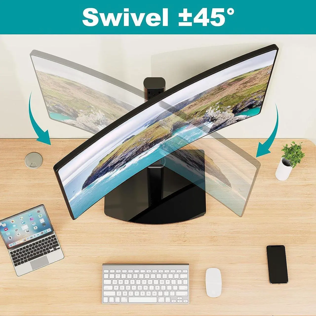 Alt view image 7 of 7 - MOUNT PRO Vertical Single Monitor Stand for Max 42 Inch/26.4lbs Ultrawide Screen, Freestanding Monitor Desk Stand, Monitor Mount with Swivel, Tilt, Rotation, 28.35 Inch Tall, VESA Stand 75x75/100x100