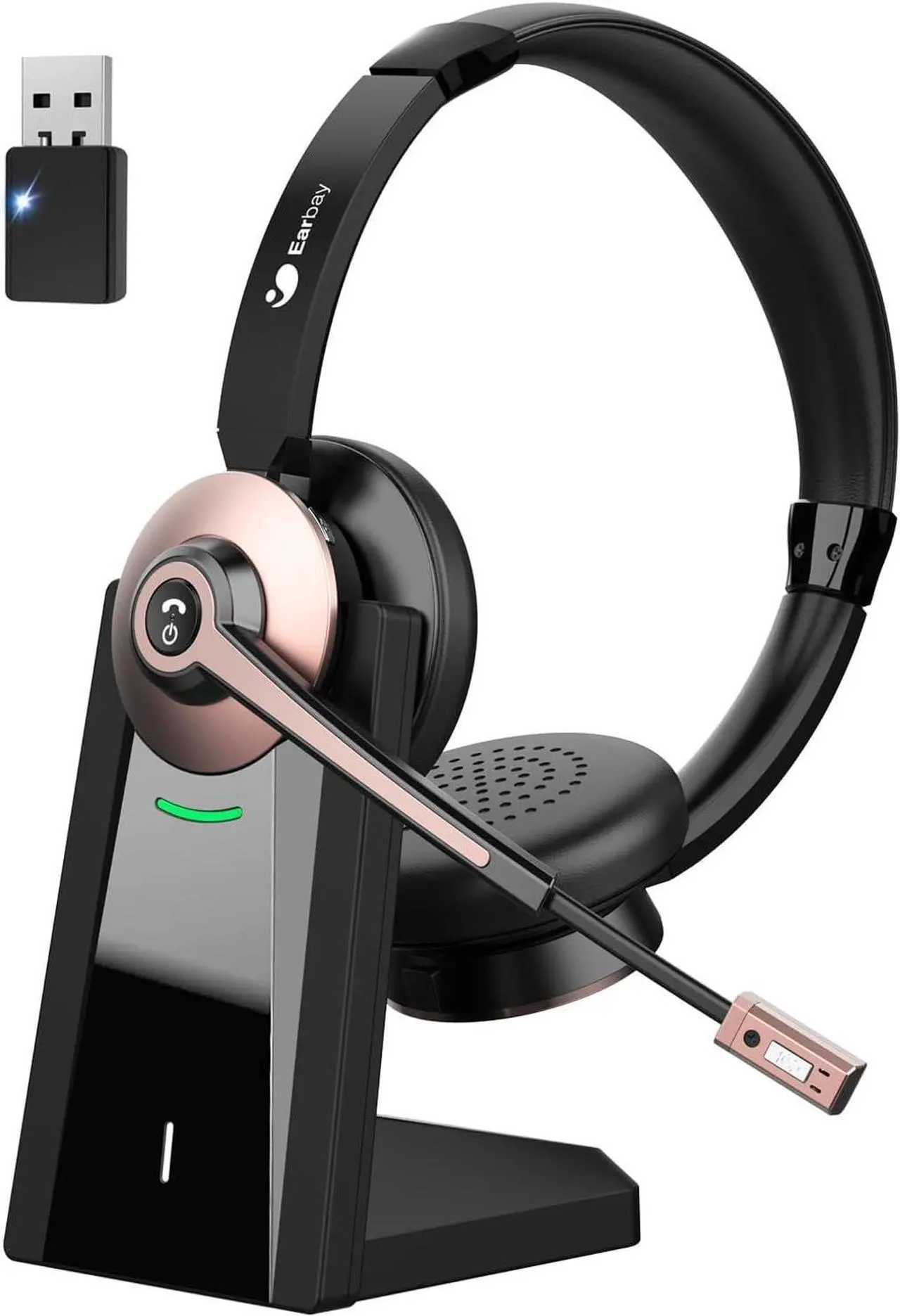 Main image of Wireless Headset, Bluetooth Headset with Microphone Noise Canceling & USB Dongle, Wireless Headphones with Mic Mute & Charging Dock for PC Computer Cell Phone Remote Work Office Zoom Meetings Call