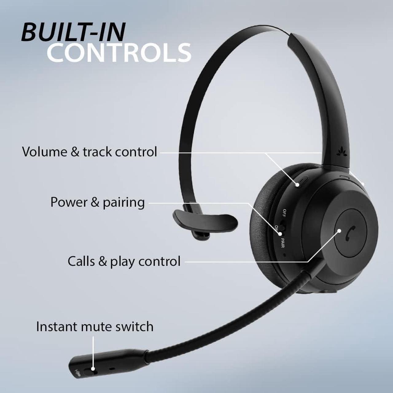 Alt view image 3 of 6 - Alto Solo - Qualcomm Bluetooth 5.1 Wireless Headset with CVC Noise-Canceling Microphone for PC Computer Laptop Phone & Truckers with Mute Switch Charging Dock and Wired Headphones Mode