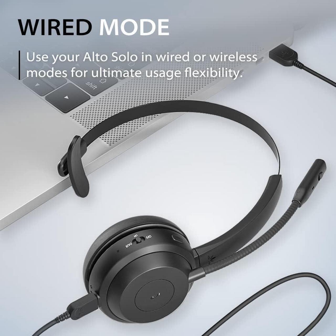 Alt view image 5 of 6 - Alto Solo - Qualcomm Bluetooth 5.1 Wireless Headset with CVC Noise-Canceling Microphone for PC Computer Laptop Phone & Truckers with Mute Switch Charging Dock and Wired Headphones Mode