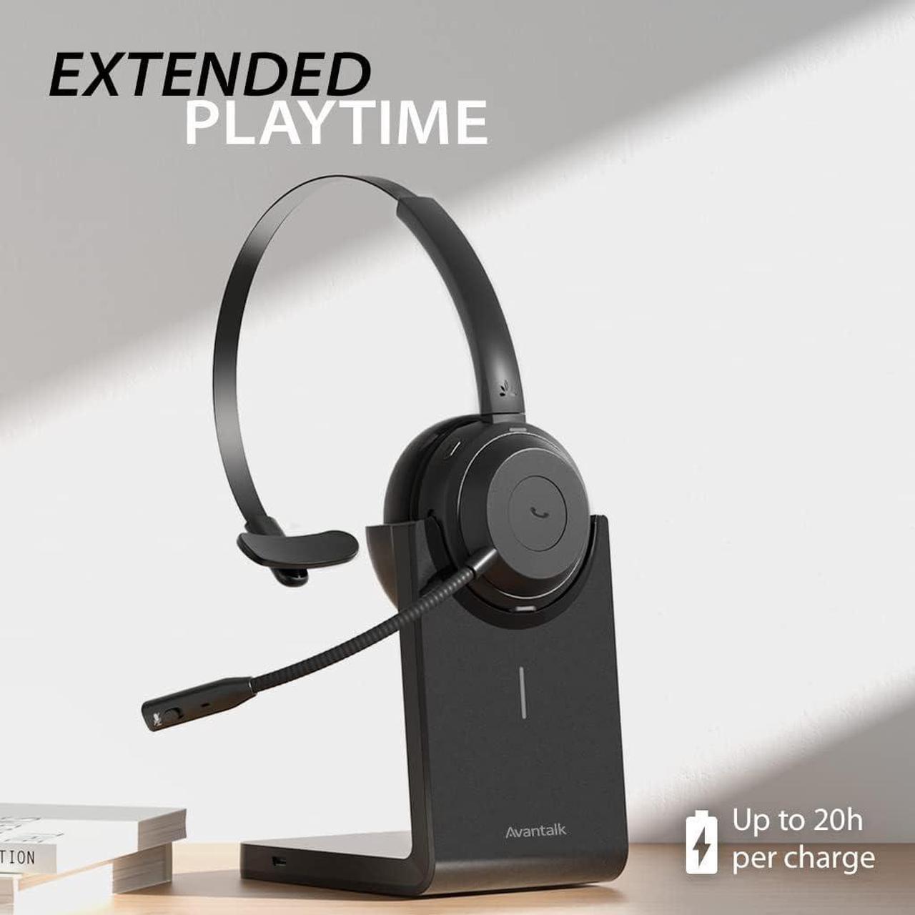 Alt view image 6 of 6 - Alto Solo - Qualcomm Bluetooth 5.1 Wireless Headset with CVC Noise-Canceling Microphone for PC Computer Laptop Phone & Truckers with Mute Switch Charging Dock and Wired Headphones Mode
