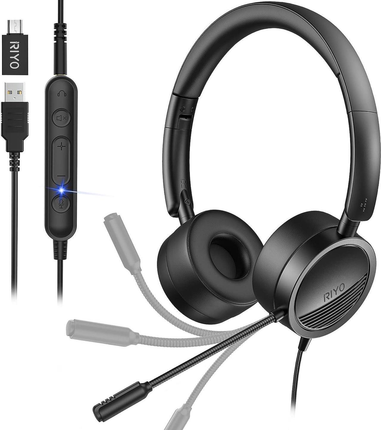 Main image of USB Headset with Microphone Computer Headset in-Line Controls Office Headset with Noise Cancelling Mic Call Center Headset for Zoom Skype Laptop Phone PC Tablet Home with USB-C Adapter
