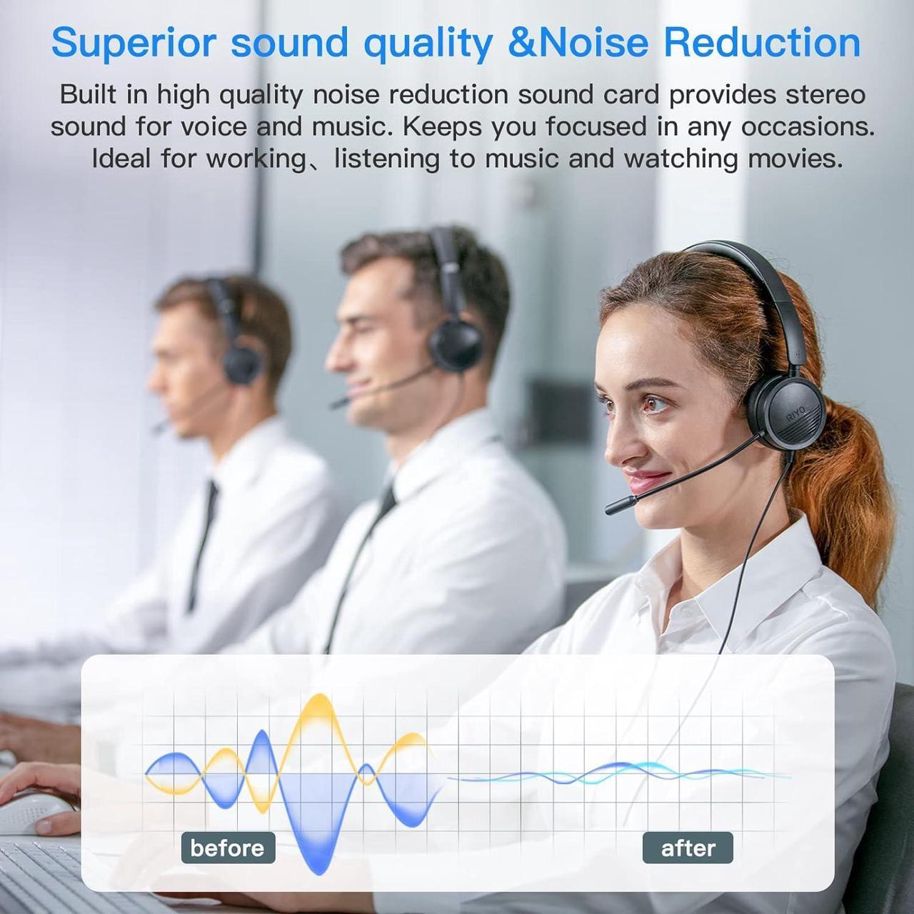 Alt view image 2 of 6 - USB Headset with Microphone Computer Headset in-Line Controls Office Headset with Noise Cancelling Mic Call Center Headset for Zoom Skype Laptop Phone PC Tablet Home with USB-C Adapter