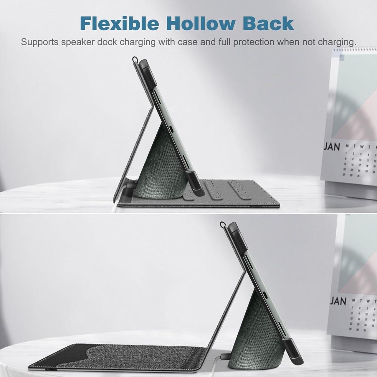 Alt view image 4 of 7 - Case for Google Pixel Tablet 11 Inch 2023 Release Multi-Angle Viewing Protective Stand Cover with Pocket & Pencil Holder Compatible with Charging Speaker Dock Gray
