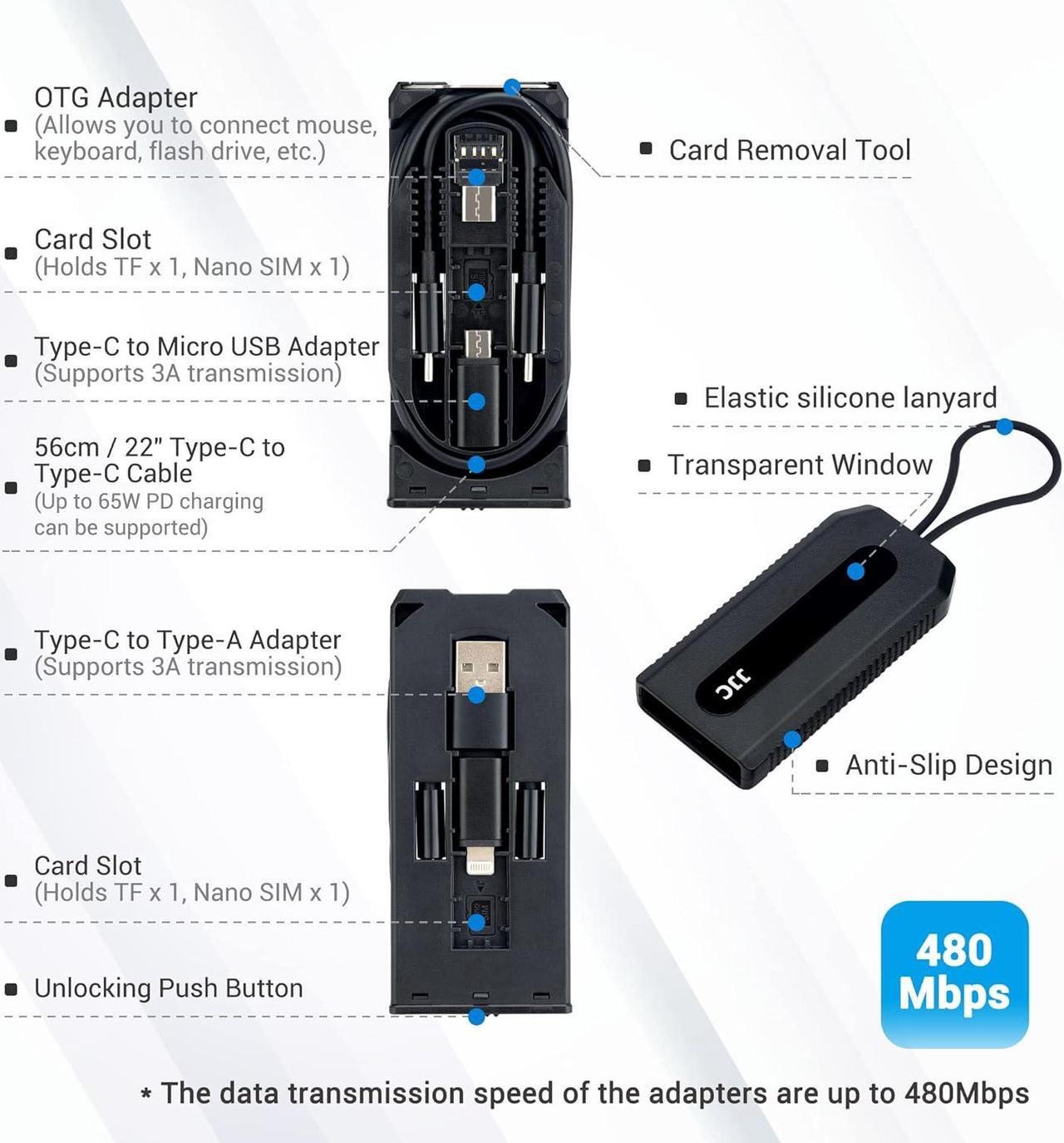 Alt view image 3 of 7 - Mulit-Functional Type-C Charging & Data Transfer Cable with USB C to Micro USB/USB A/USB 3.0 OTG Adapter Converter Kit for Outdoor Travel Cell Phone Charge Laptop PC Data Transfer