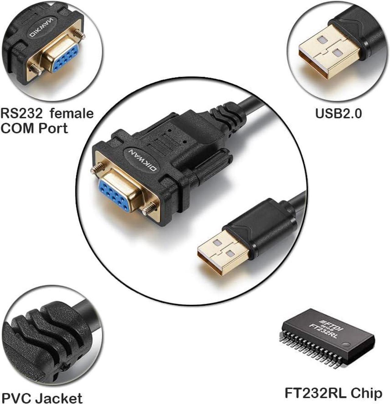 Alt view image 4 of 7 - USB to RS232 Adapter with FTDI Chipset 6.6ft USB 2.0 Male to RS232 Female DB9 Serial Converter Cable for Cashier Register Modem Scanner Digital Cameras CNC Black