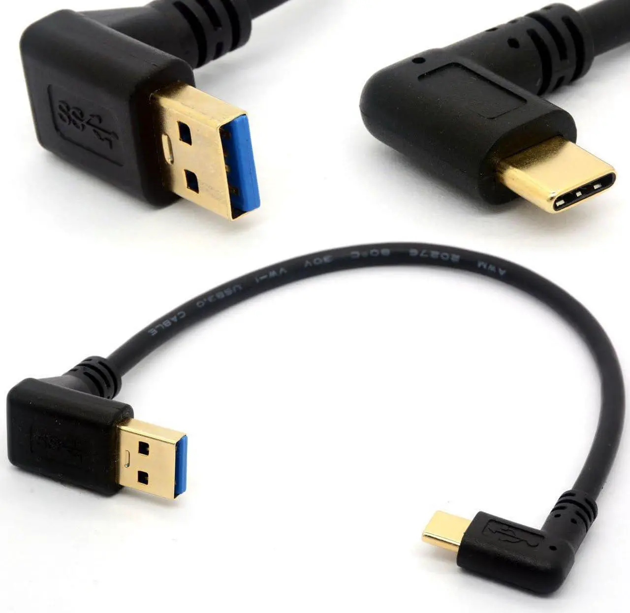 Main image of Gold Plated Angled USB C Cable Extension 90 Degree Type C to USB 3.0 Right Angle Male Converter Data Sync Charging USB-C Adapter Cord (90°Type C-USB 3.0 A Down)