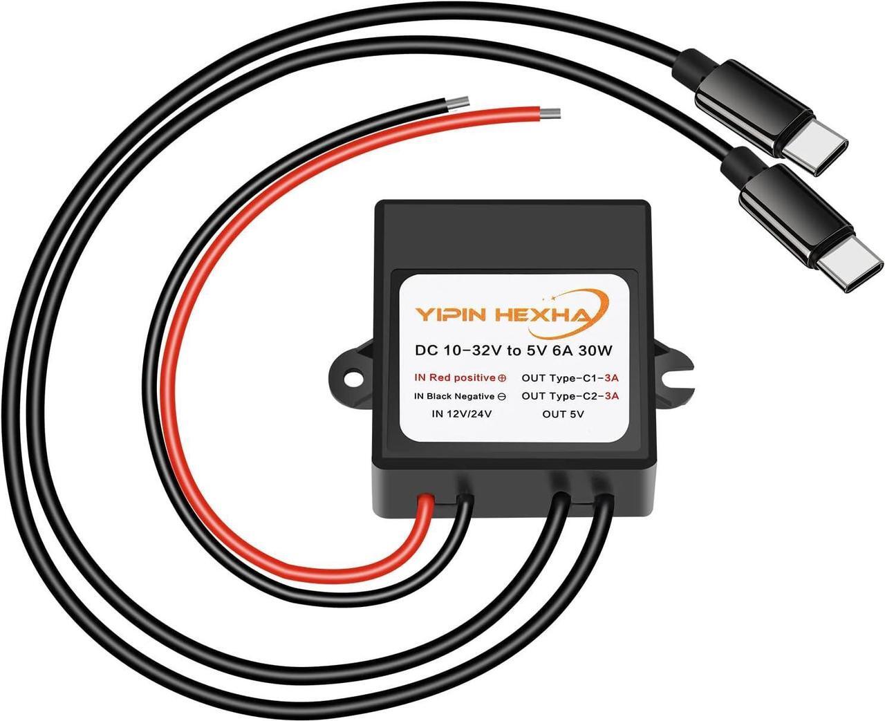 Main image of DC 12V/24V to 5V 6A 30W Dual Type-C USB C Converter DC-DC Buck Charging Module Electric Step Down Power Adapter Compatible with Raspberry Pi 4 Cellphone Car