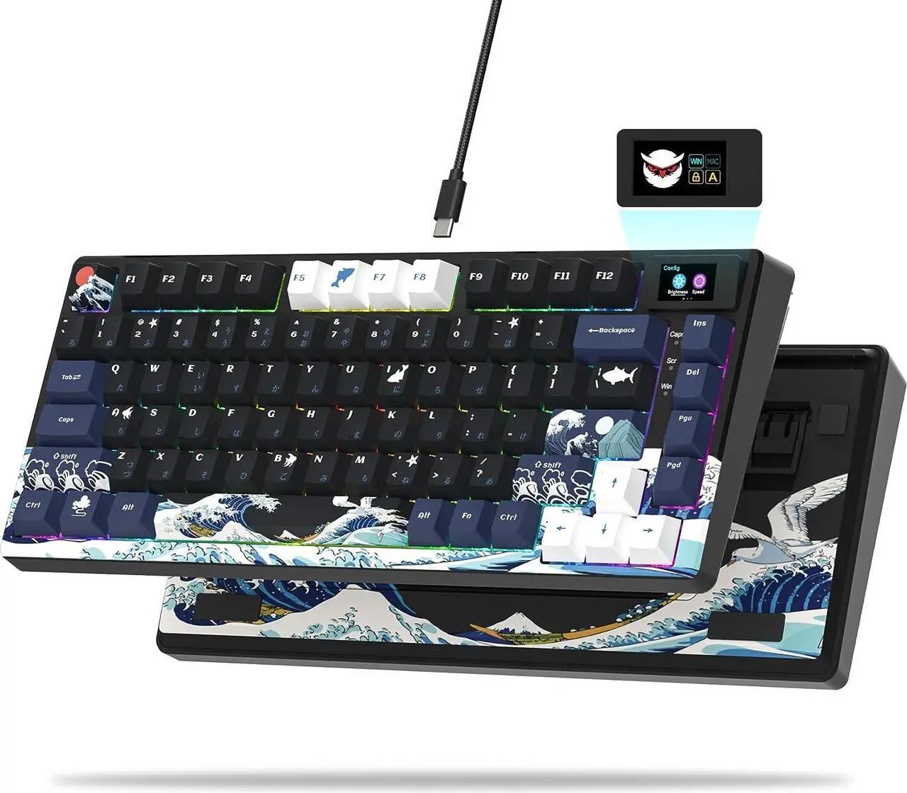 Main image of XVX/Womier S-K80 75% Keyboard with Color OLED Display Mechanical Gaming Keyboard, Hot Swappable Keyboard, Gasket Mount RGB Custom Keyboard, Pre-lubed Stabilizer for Mac/Win, Black Kanagawa Theme
